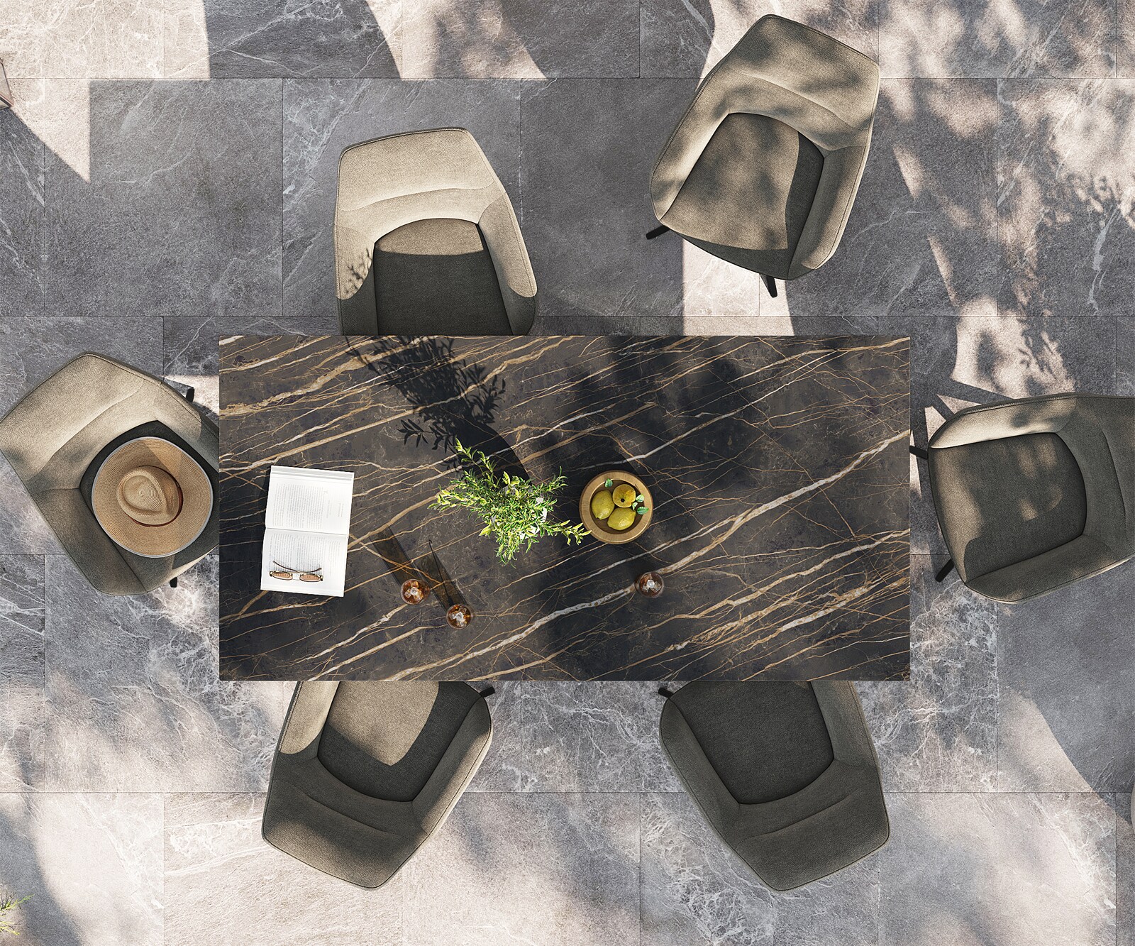 Outdoortafel Edge 200x100 cm keramiek Laminam® Noir Desir bruin kruispoot rechthoekig zwart 5