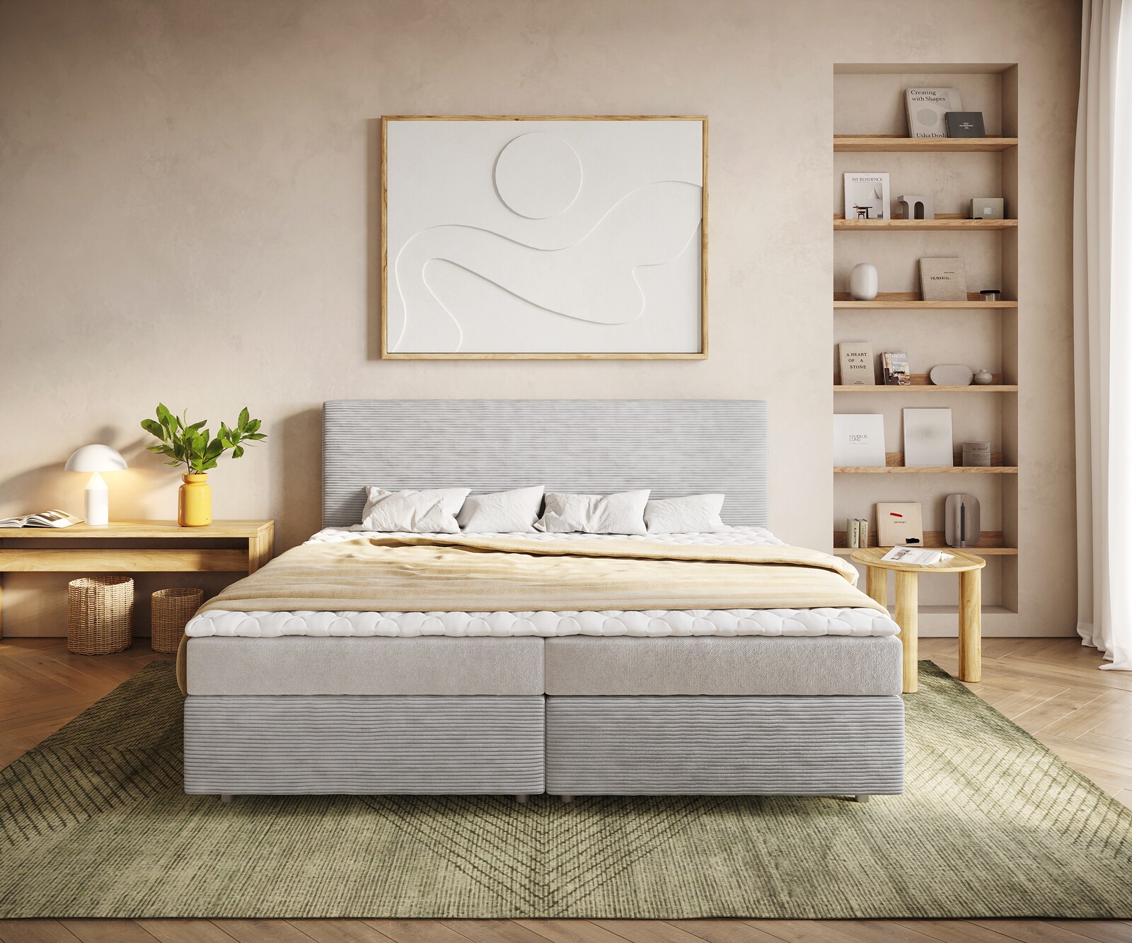 Boxspringbed Dream-Koord zilver 200x200 cm Bonell matras PU topper 1