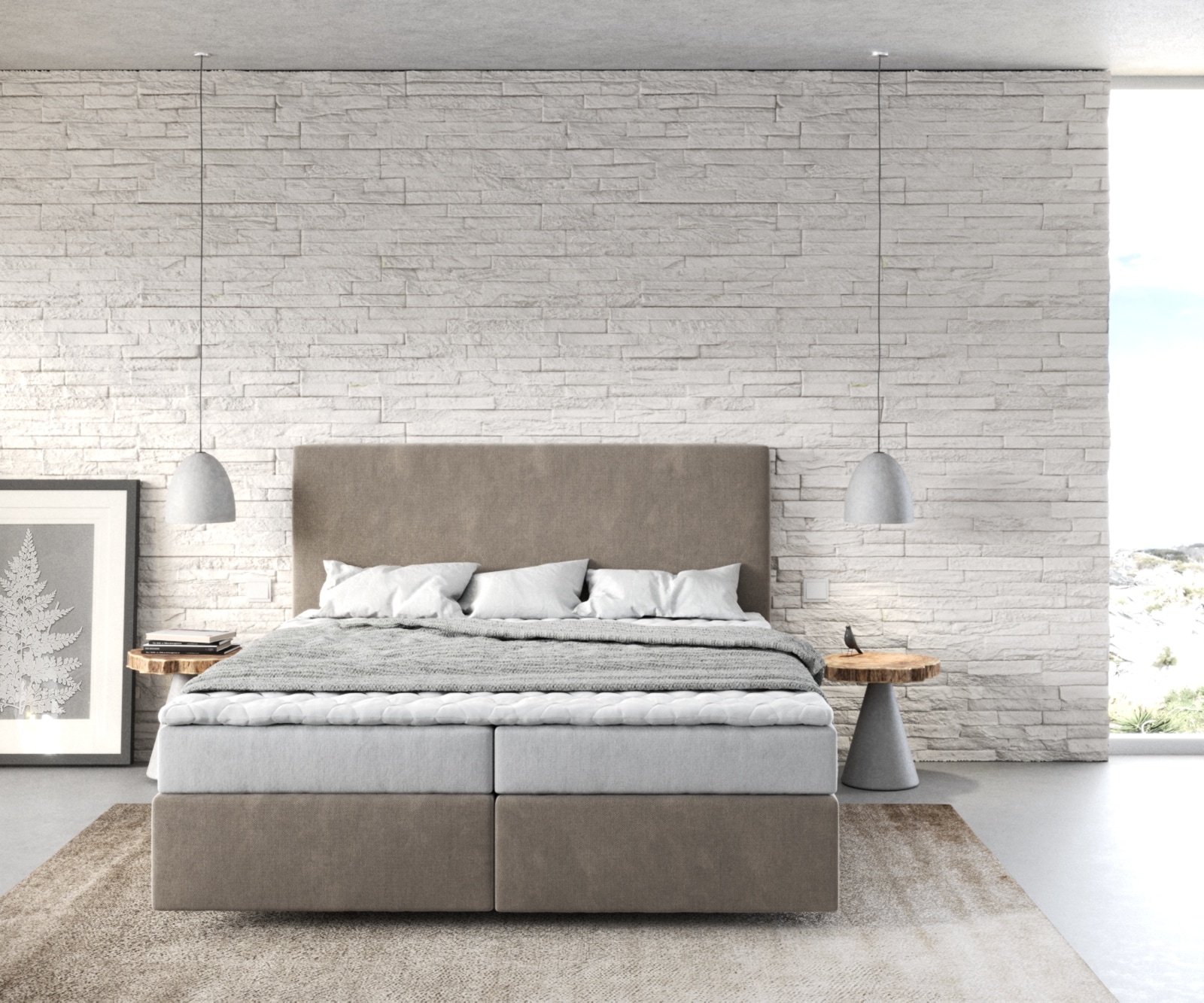 Boxspring-bed Dream-Well 160x200 cm Beige Microvezel stof 1 Boxspring-bed Dream-Well 160x200 cm Beige Microvezel stof 1