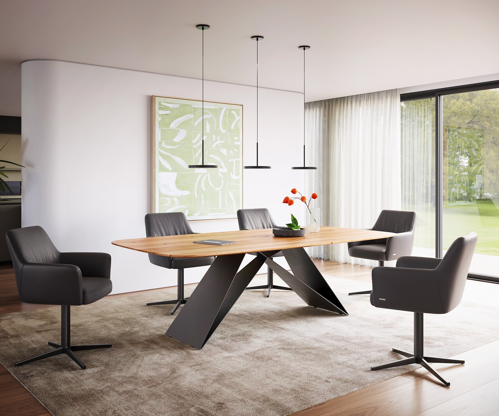 Eettafel Edge Boot 240x120x2,5-3 eiken natuur V-frame vlak staal zwart Zwitserse rand 4
