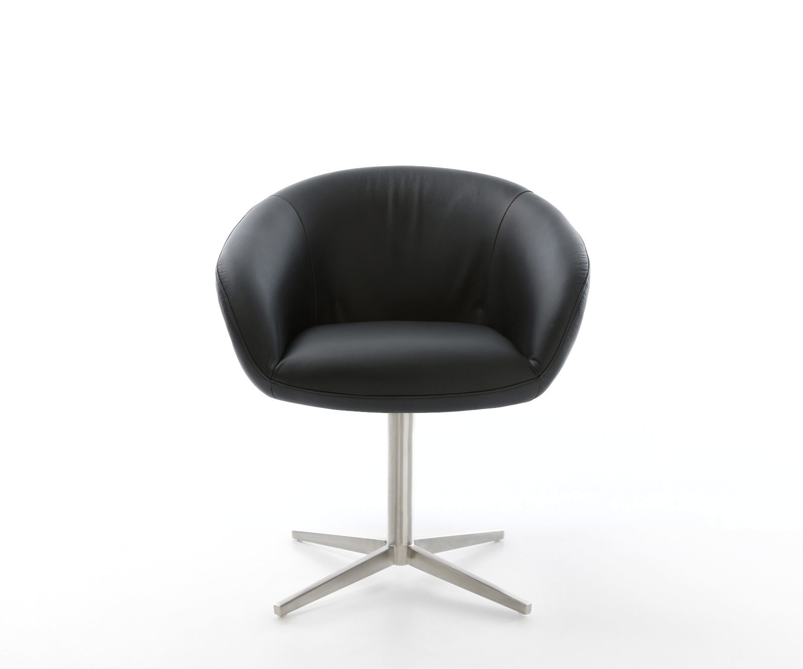 Draaistoel Vinka-Flex met armleuning echt leer zwart kruispoot roestvrij staal 360° draaibaar pocketveer kern 2