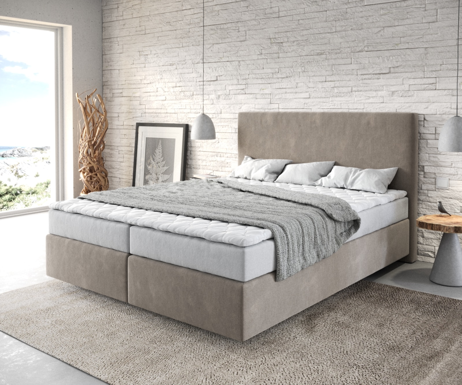 Boxspring-bed Dream-Well 160x200 cm Beige Microvezel stof Boxspring-bed Dream-Well 160x200 cm Beige Microvezel stof