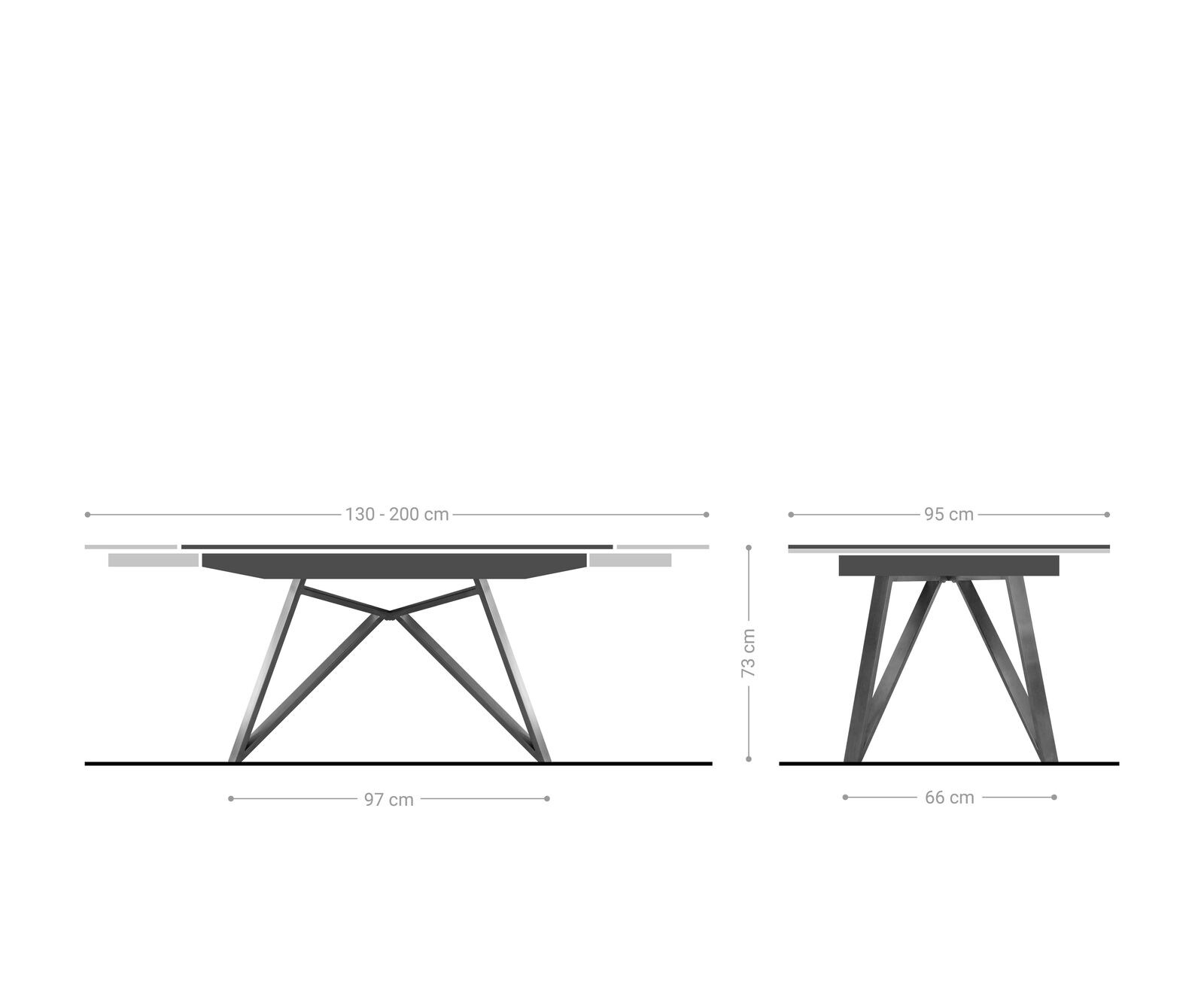 Eettafel Carlow 130/200x95 cm keramisch grijs metaal uitschuifbaar 8