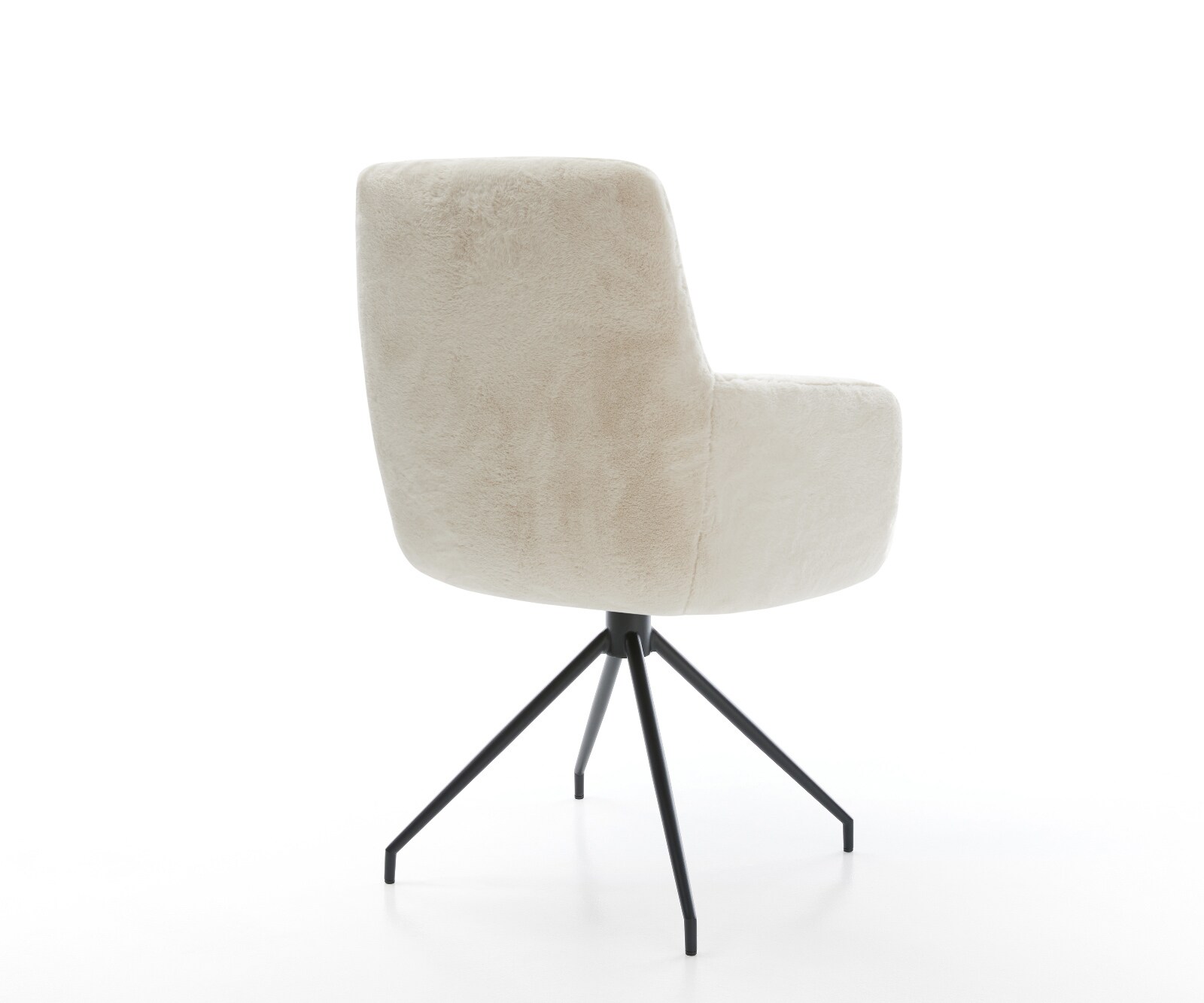 Eetkamerstoel Heira-Flex met armleuning pluchen crème-wit kruisframe conisch zwart pocketveer kern 4