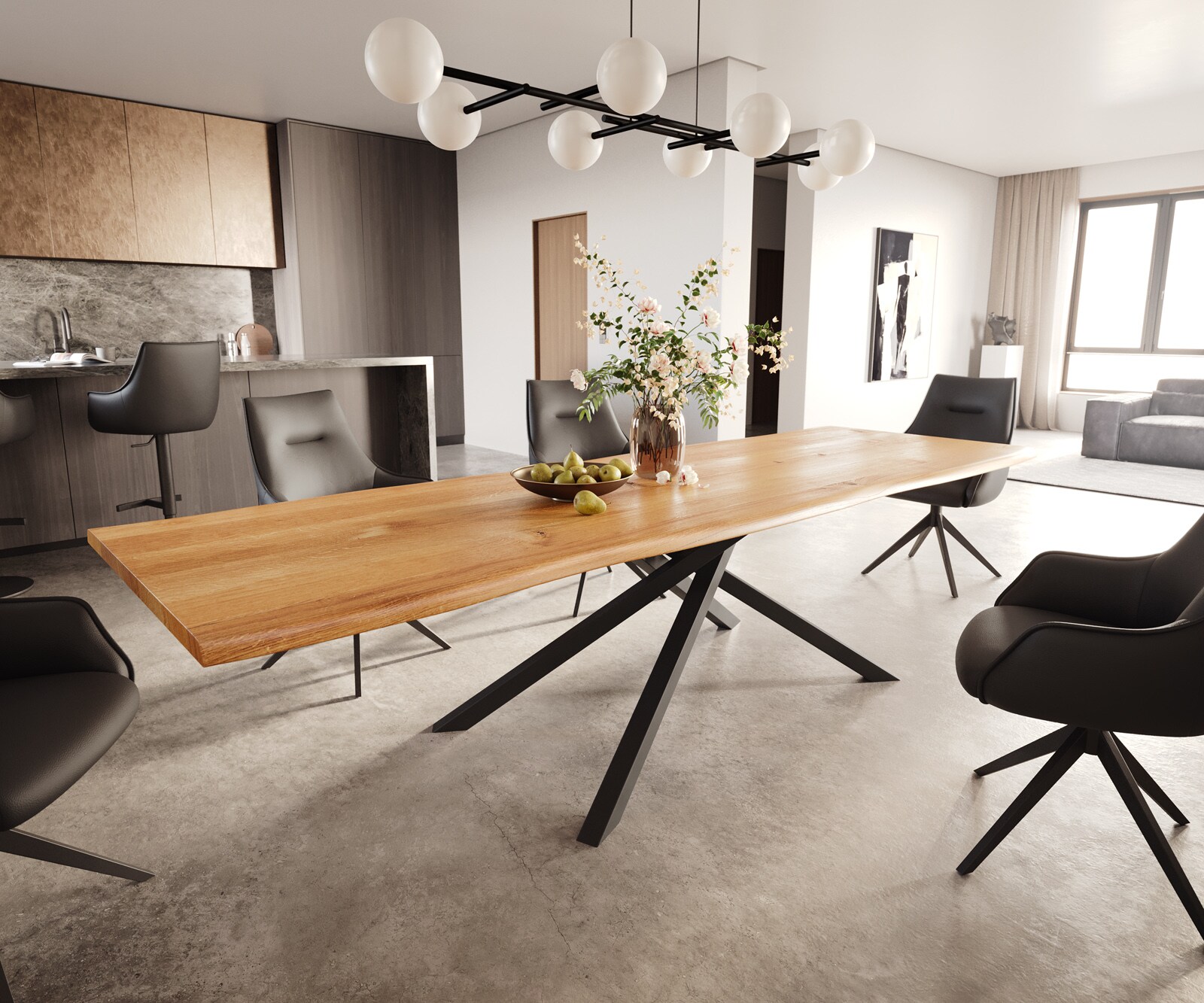 Eettafel Edge 300x100x4 eiken natuur kruisframe rechthoek zwart Live-Edge