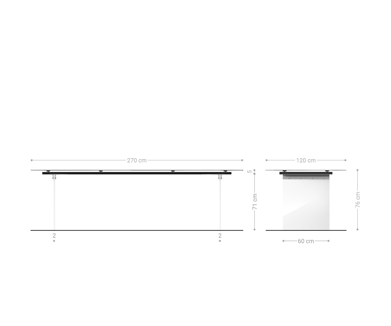 Eetkamertafel Edge Boot 270x120 cm Keramiek Iris FMG Onice Grigio onderstel van glas 8