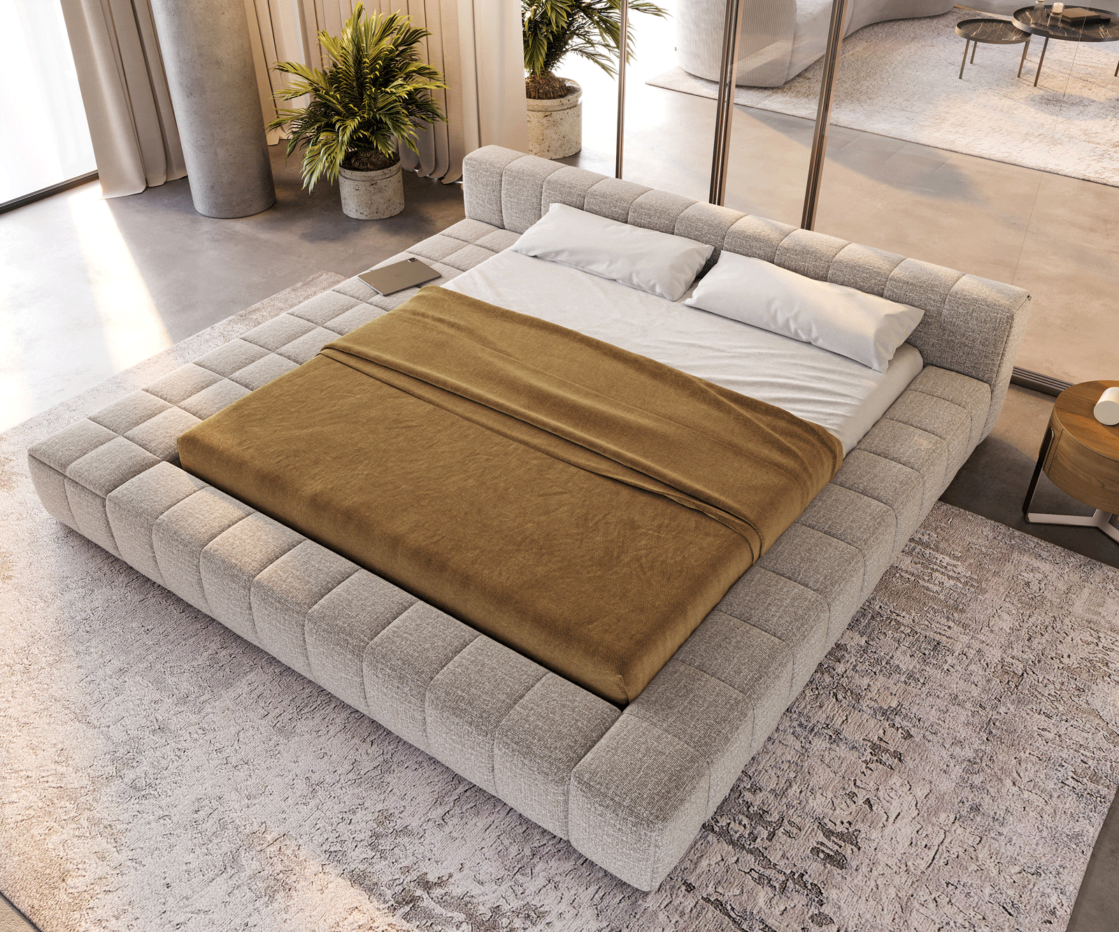 Gestoffeerd bedframe Espazio 180x200 cm geweven stof Soft Beige 4