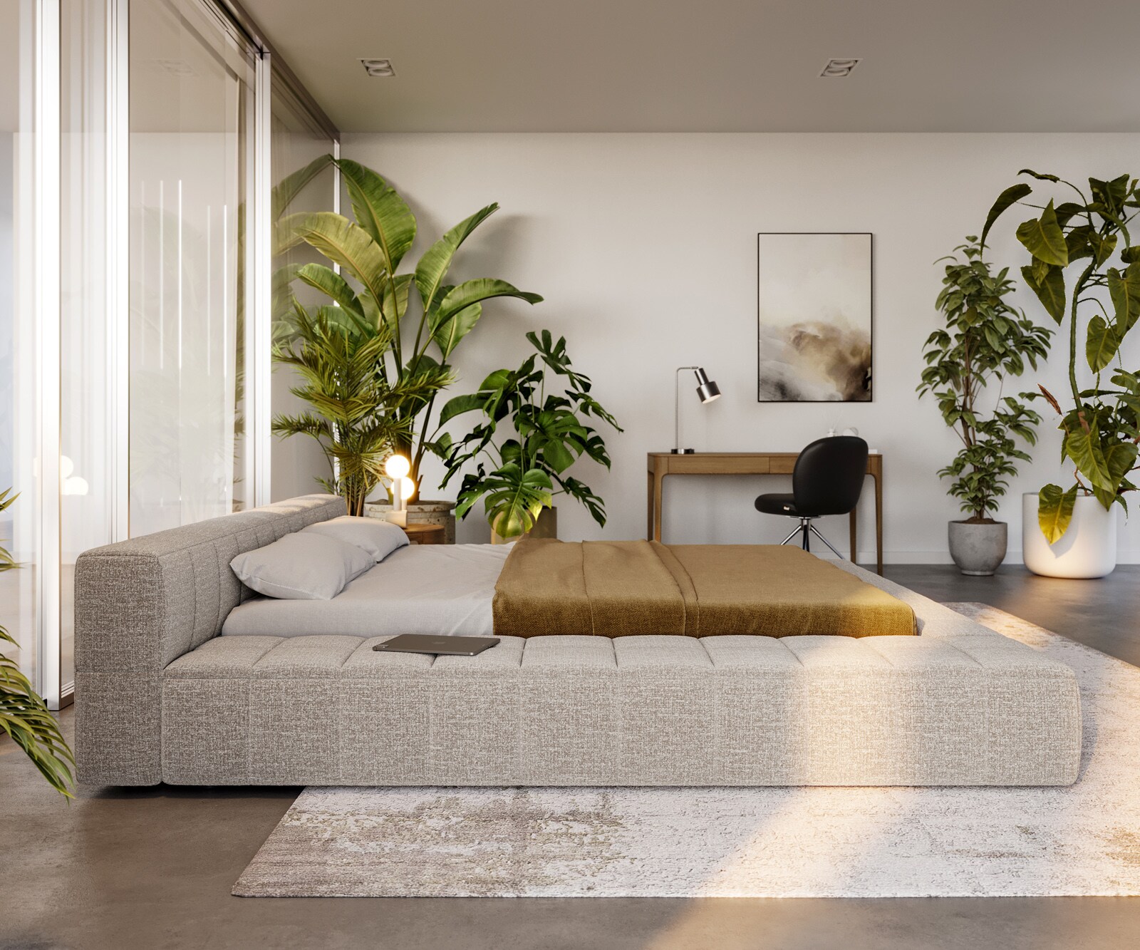 Gestoffeerd bedframe Espazio 180x200 cm geweven stof Soft Beige 3