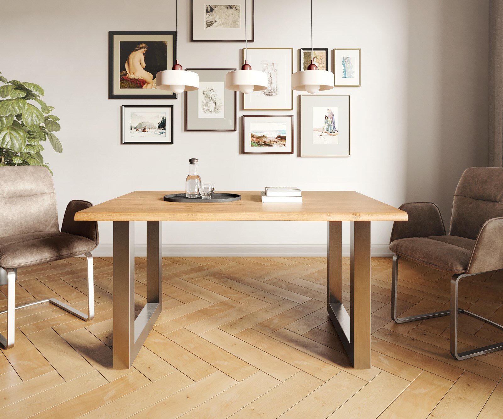 Eettafel Edge 140x90 acacia natuur roestvrijstaal breed Live-Edge 1