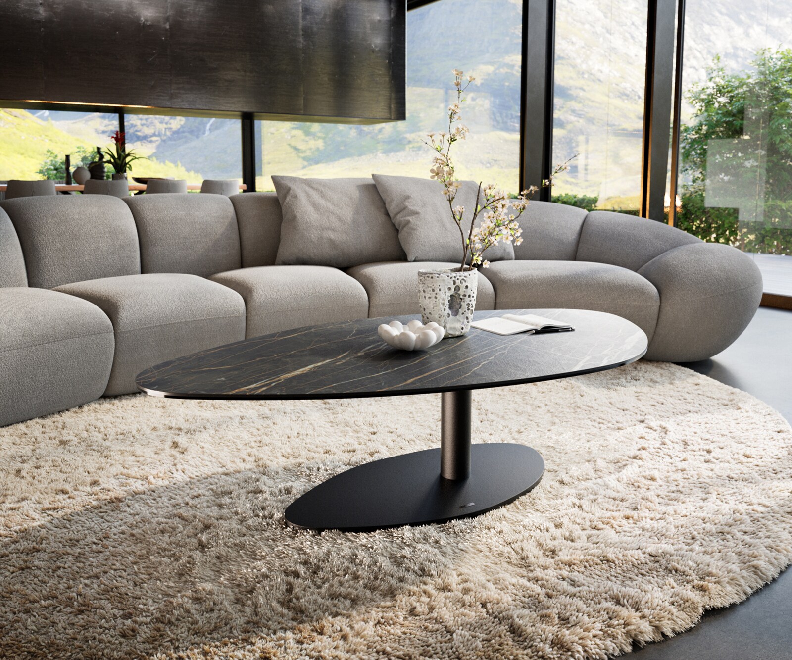 Salontafel Edge Organisch 140x76 cm keramiek Laminam® Noir Desir bruin Vibany zwart metaal 1