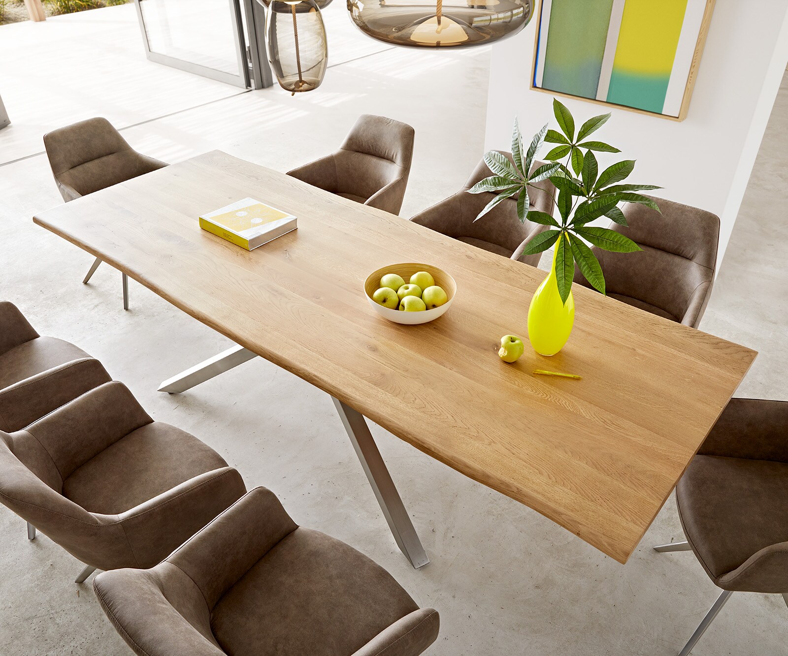 Eettafel Edge 260x100x2,5-3 eiken natuur kruisframe rechthoek roestvrij staal  Live-Edge 4