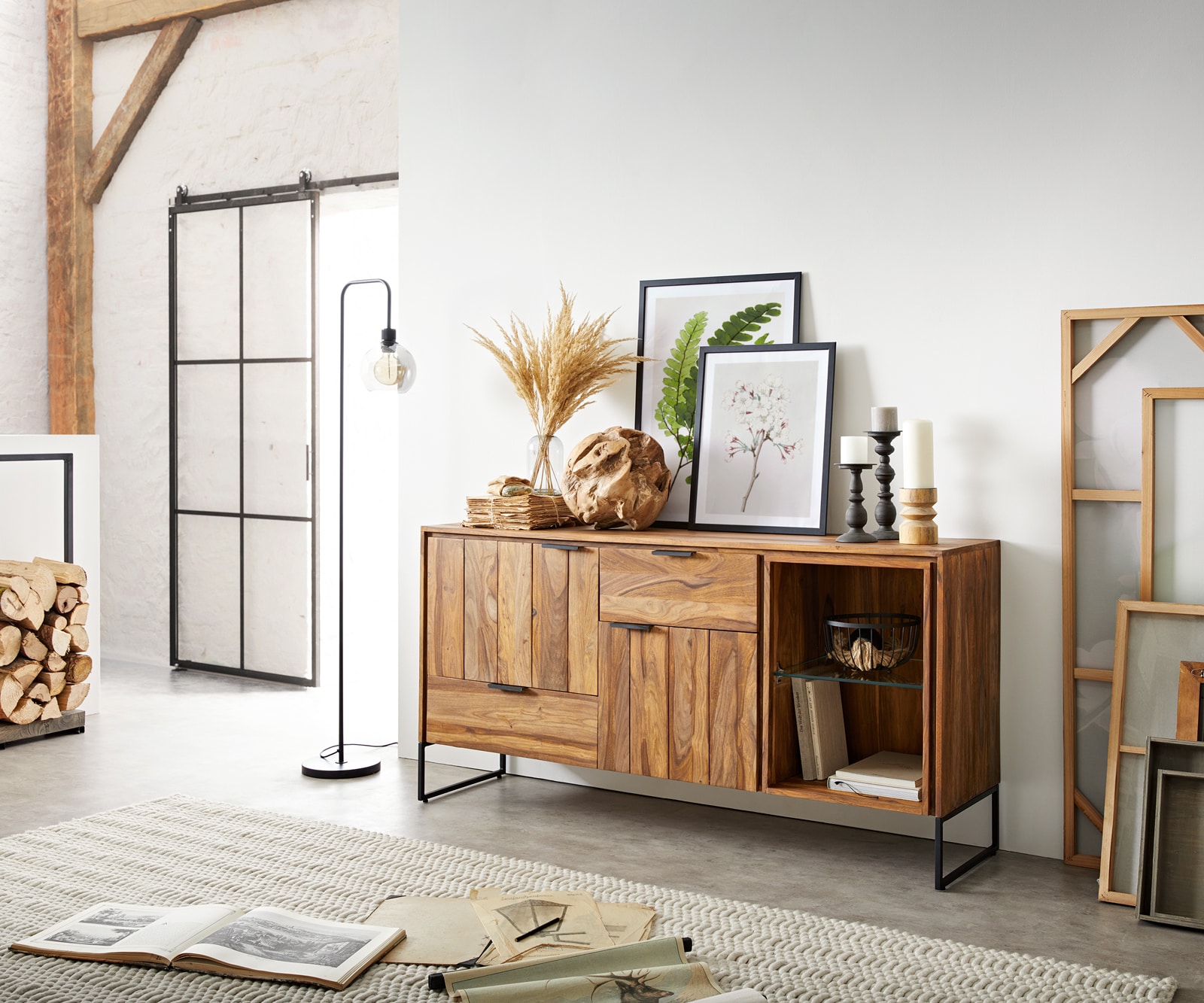 Dressoir Nook 160 cm sheesham natuur 2 deuren 2 laden 