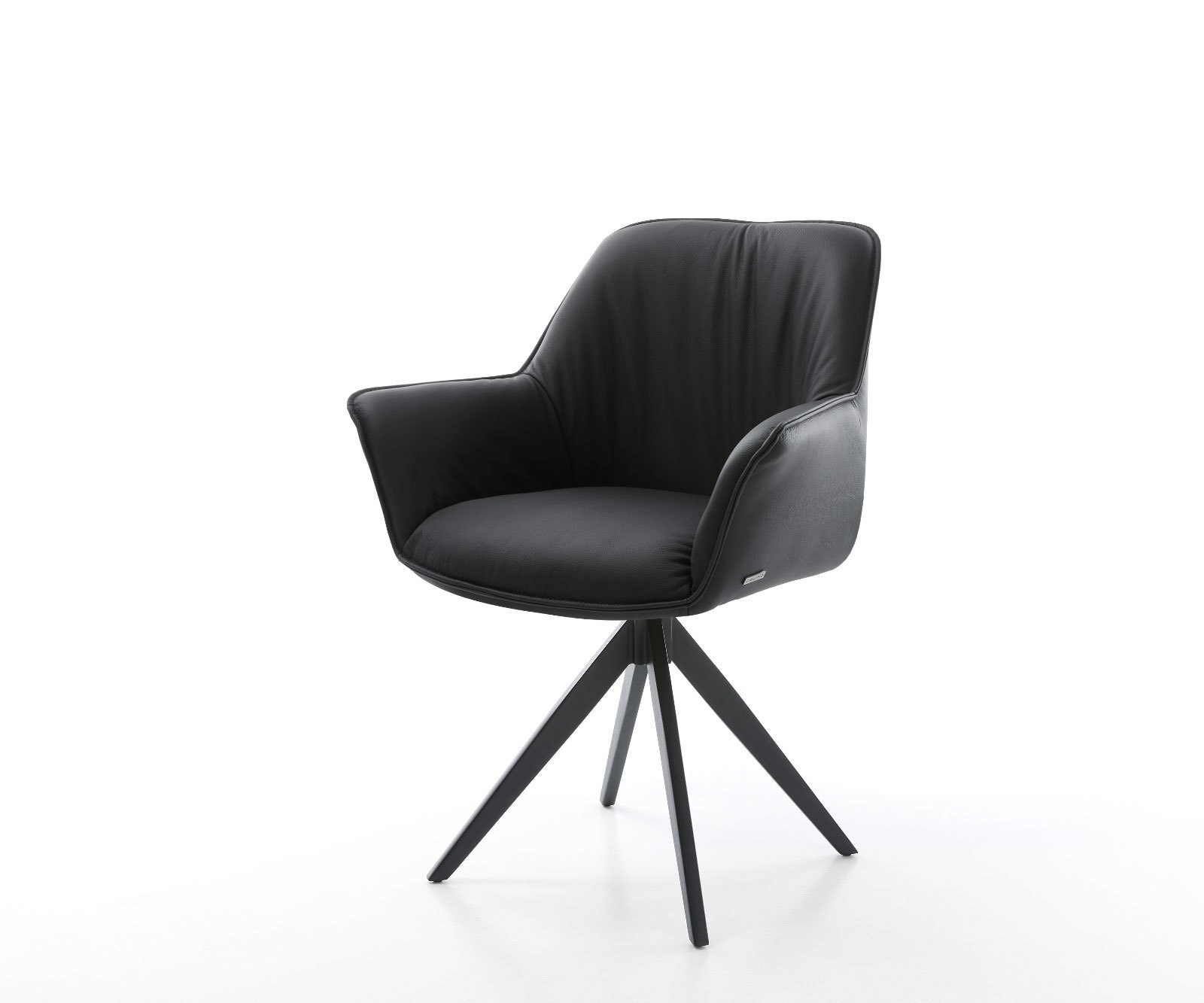 Eetkamerstoel Keila-Flex met armleuning echt leer zwart kruisframe hoekig zwart 1