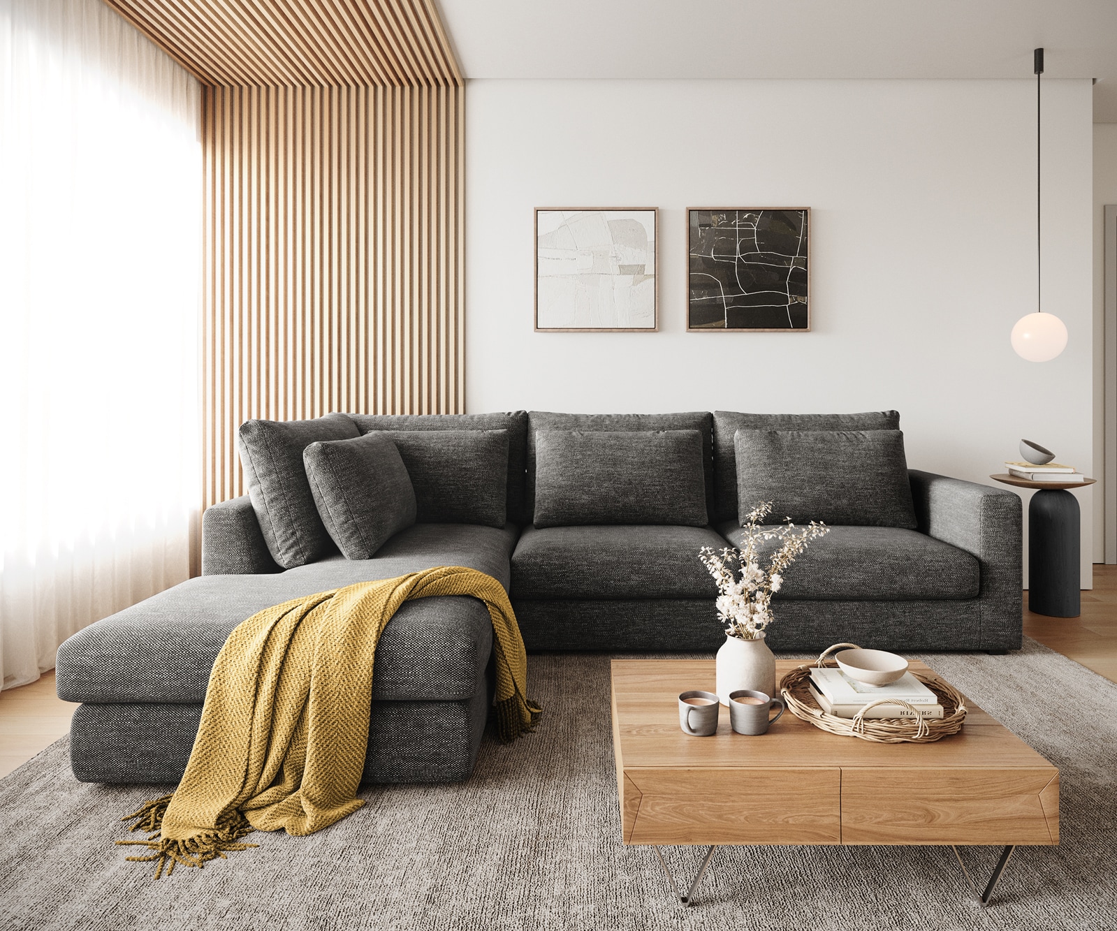 Hoekbank Isla 330x225 cm Chenille antraciet voetenbank links 1 Hoekbank Isla 330x225 cm Chenille antraciet voetenbank links 1