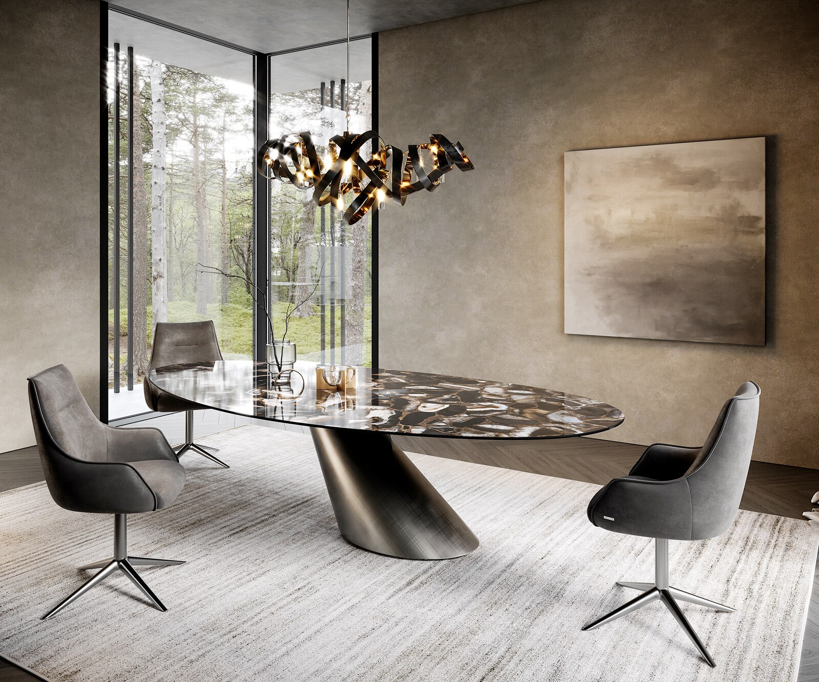 Eettafel Edge Oval 280x130 keramiek  Iris FMG Agatablack Cono metaal zilver 4