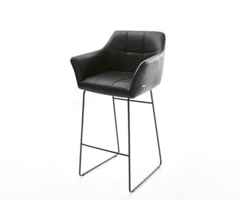 Barstoel Yulo-Flex echt leer zwart slipframe metaal