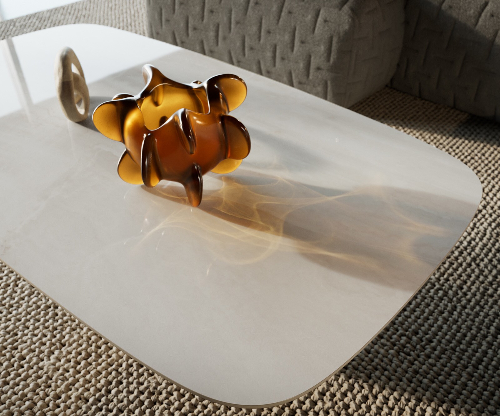 Salontafel Edge bootvormig 140x80 cm keramiek Onyx Champagne Borna effectafwerking titaan 3