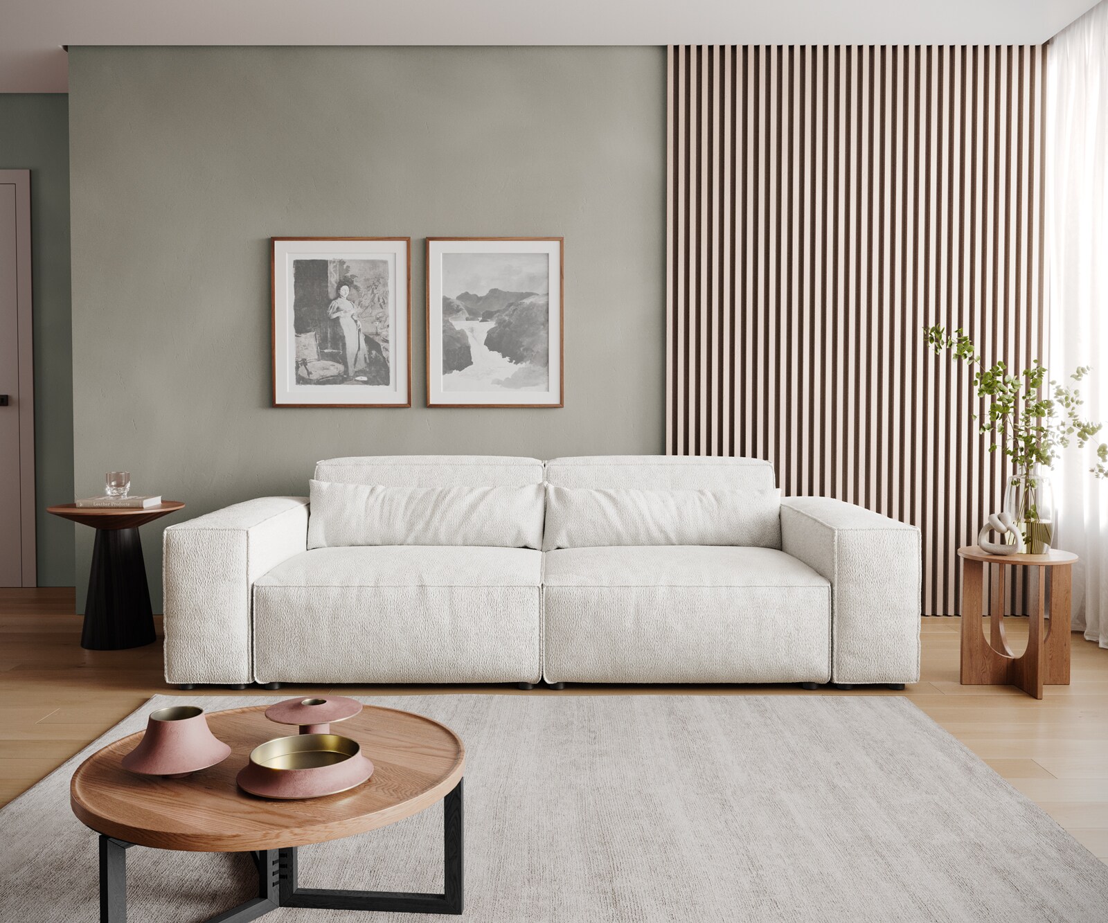 Grote bank Sirpio 230x95 cm bouclee crème-wit 1