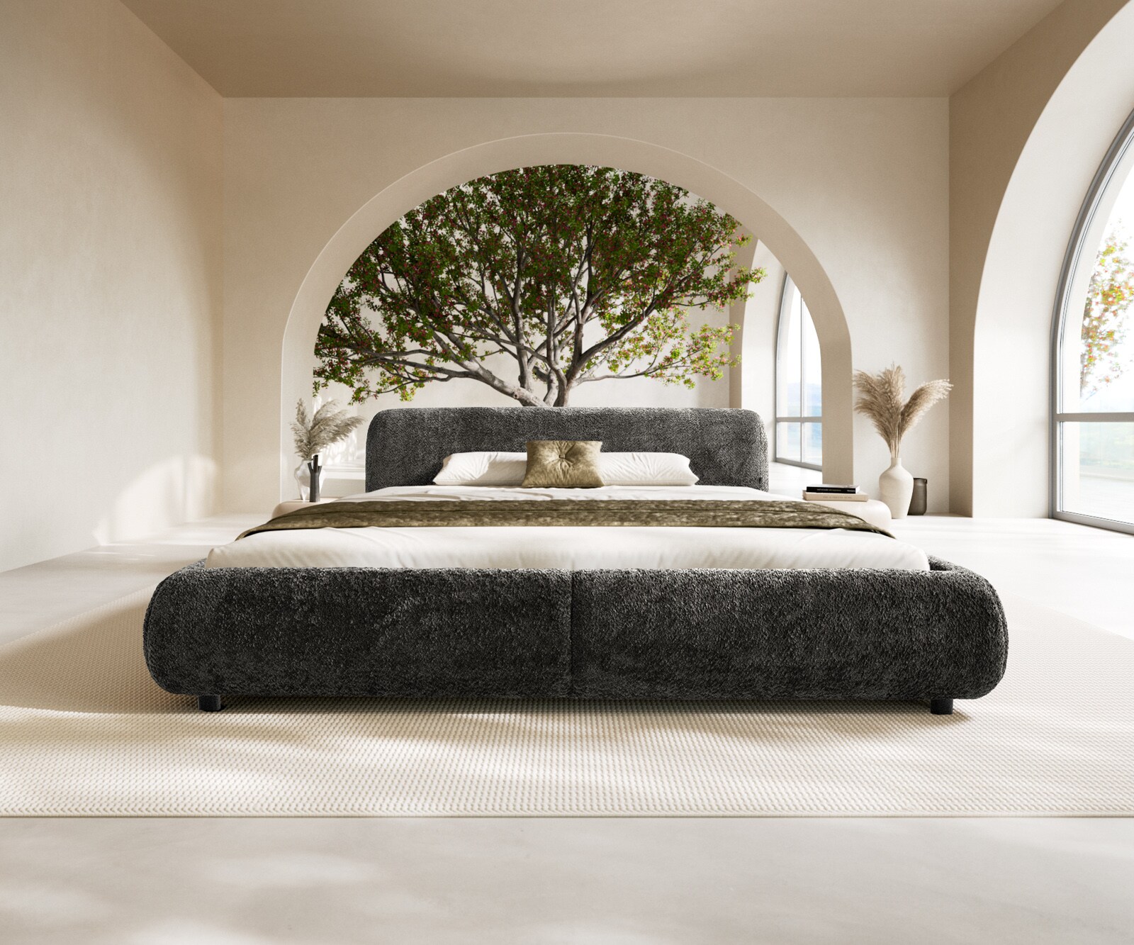 Gestoffeerd.bed Shona 180x200 cm teddy stof grijs 2