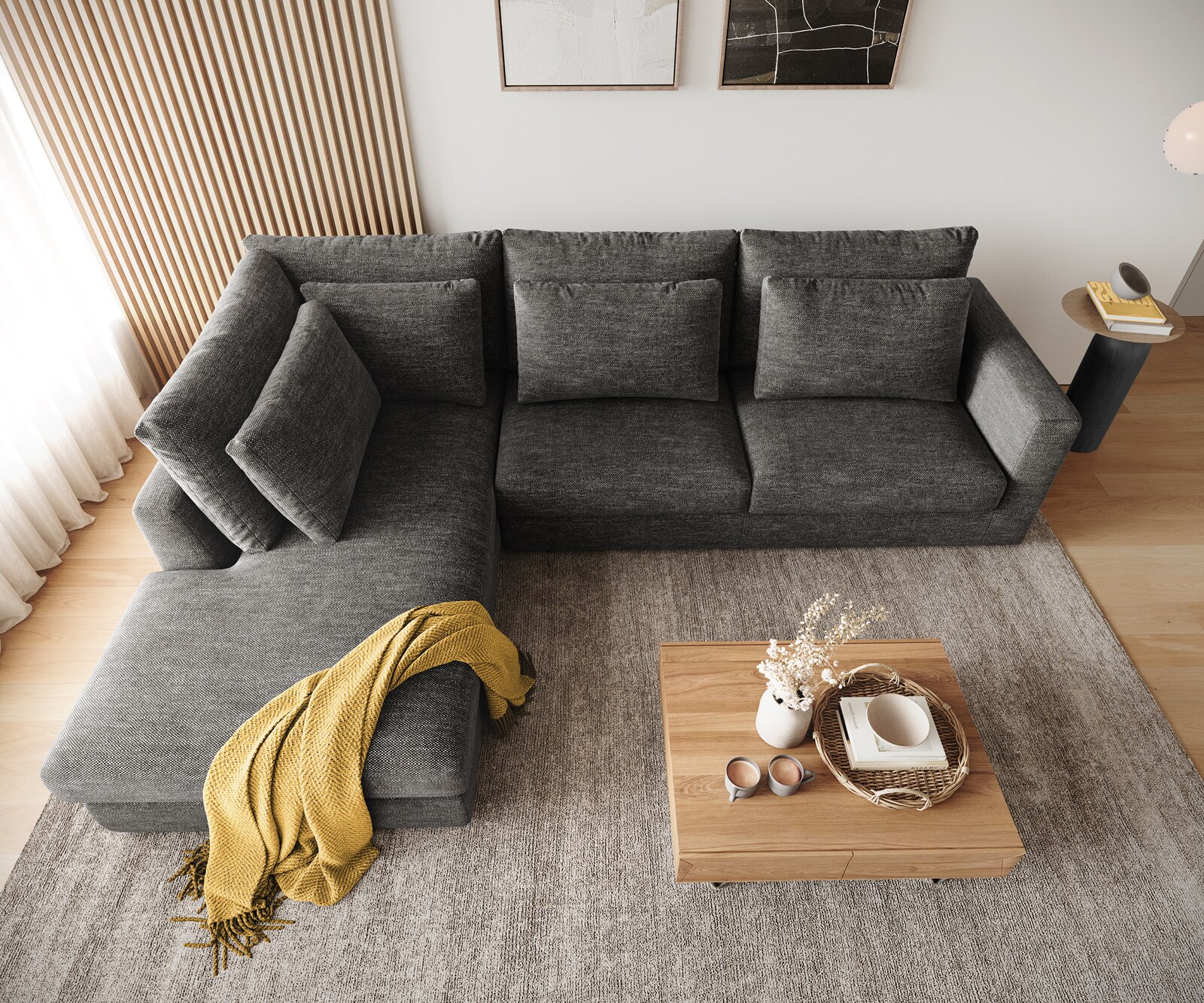 Hoekbank Isla 330x225 cm Chenille antraciet voetenbank links 3 Hoekbank Isla 330x225 cm Chenille antraciet voetenbank links 3