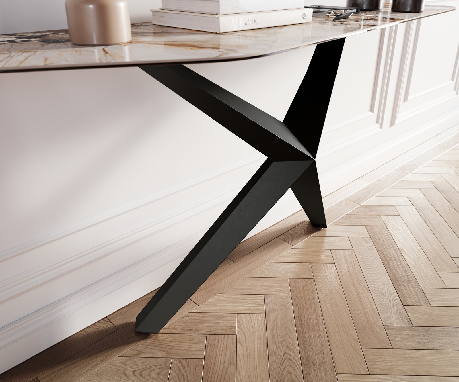 Consoletafel Edge Polygonaal 180x50 cm Keramiek Patagonia Poliert Zentharo Metaal Zwart 5