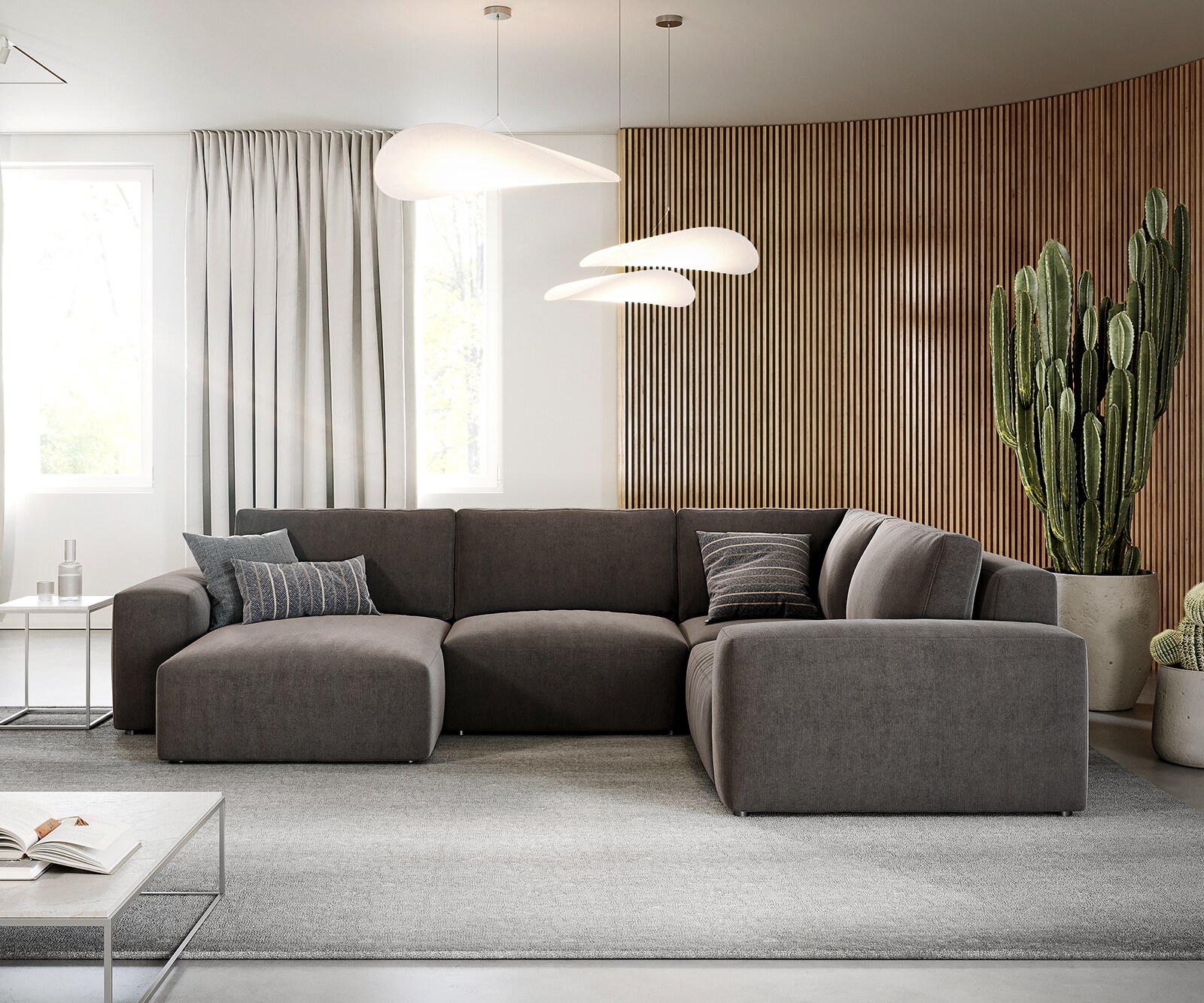 Woonlandschap Lanzo 300x210 cm microvezel khakibruin met variabele recamière 1