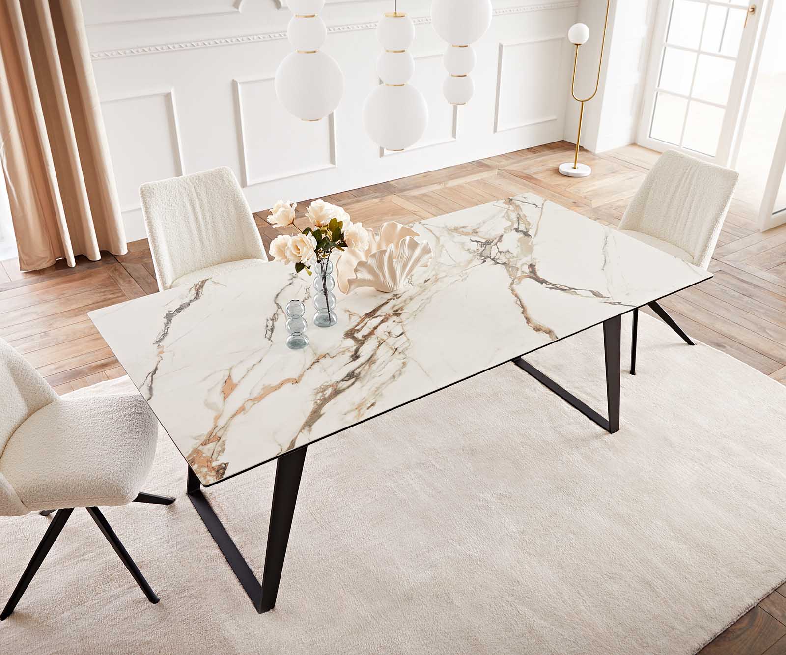Eetkamertafel Edge 200x100 keramiek Calacatta Luxe wit-goud-grijs metaal schuin zwart 5