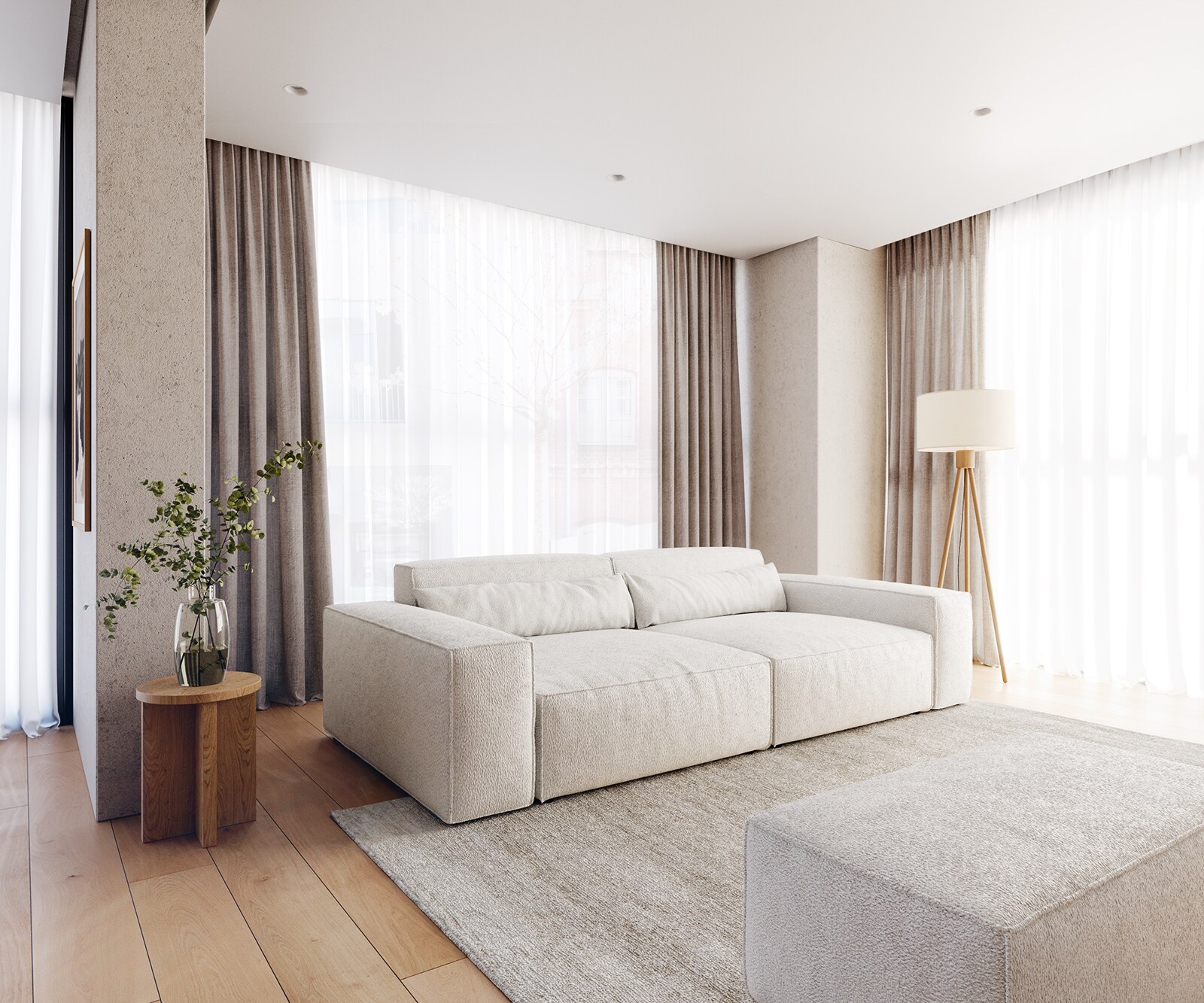 Grote bank Sirpio XL 270x130 cm bouclee crème-witte  met kruk 1