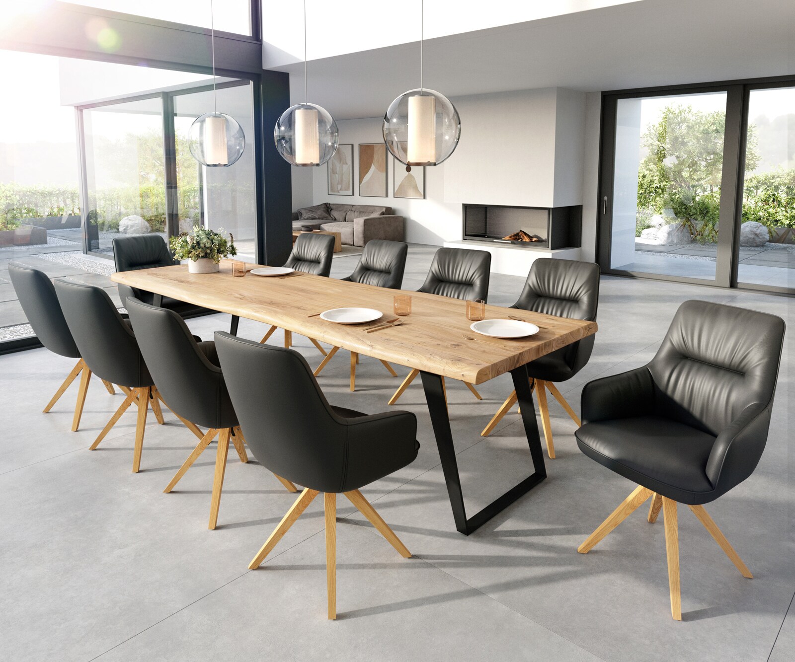 Eetkamerstoel Zelia-Flex met armleuning echt leer zwart houten frame hoekig natuur pocketveer kern 3