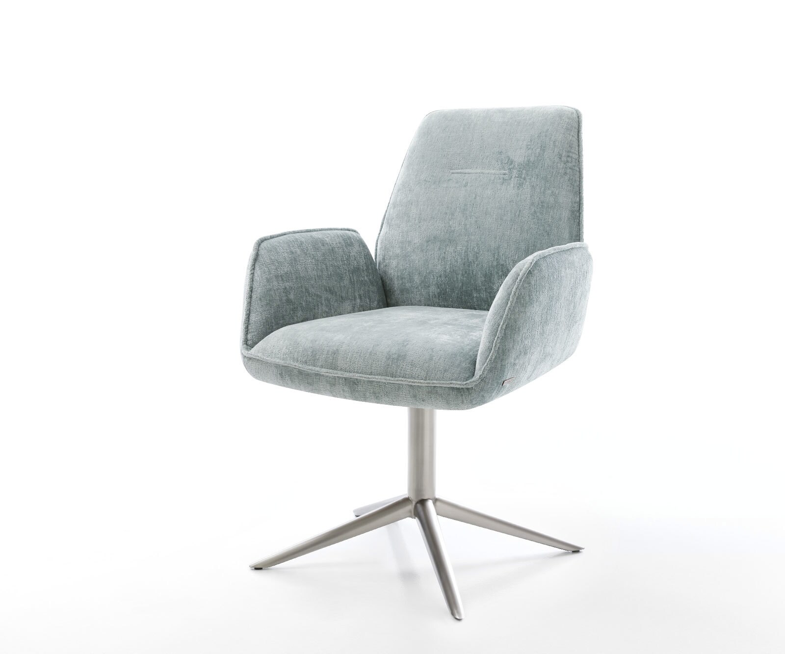 Draaistoel Zoa-Flex chenille pastelblauw kruispoot roestvrij staal 360° draaibaar rocker-functie pocketveer kern 1