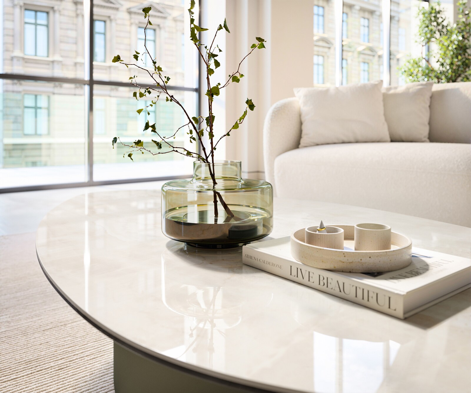 Salontafel Edge organisch 140x76 cm keramiek Onyx Champagne Casilda effectafwerking titaan 5