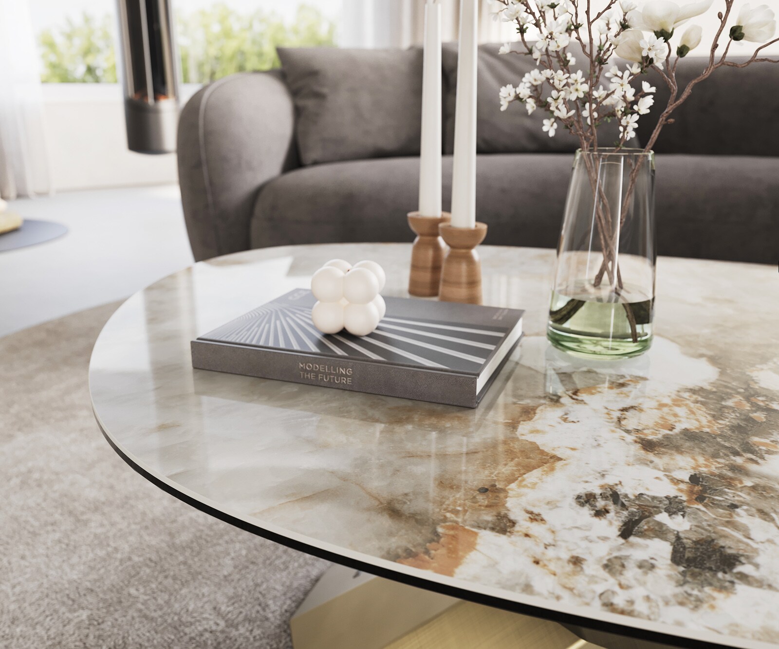 Salontafel Edge Oval 140x75 cm keramiek Minas Melange Parabi metallic goud 6