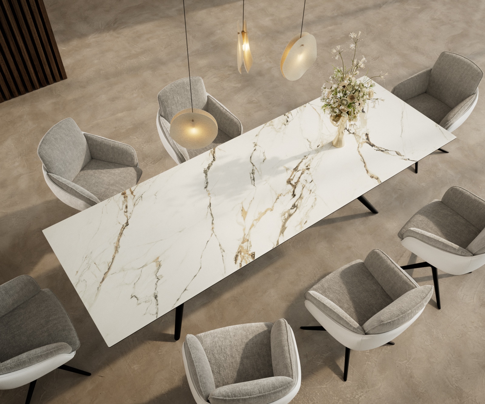 Eetkamertafel Edge 300x100 keramiek Calacatta Luxe wit-Gold-grijs Estelar rond  metaal zwart 3 Eetkamertafel Edge 300x100 keramiek Calacatta Luxe wit-Gold-grijs Estelar rond  metaal zwart 3
