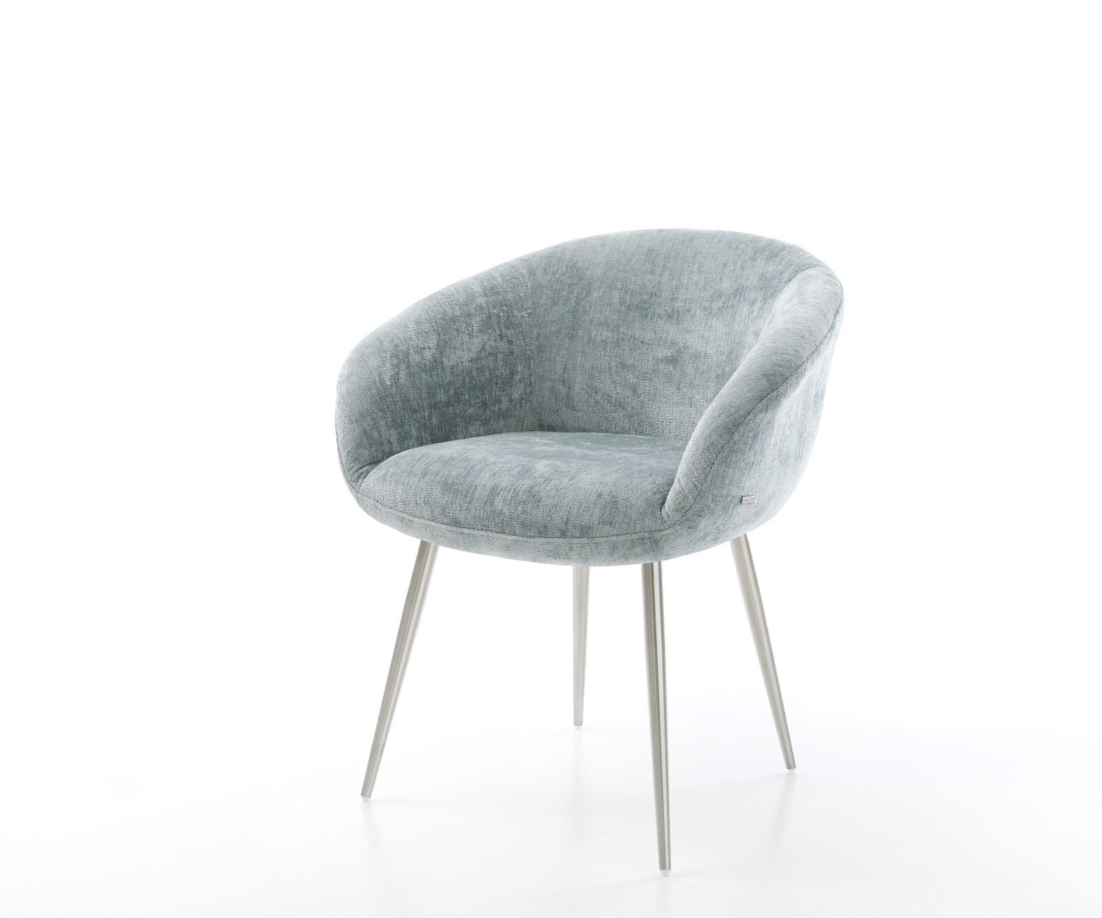 Eetkamerstoel Vinka-Flex met armleuning chenille pastelblauw 4-poot conisch roestvrij staal pocketveer kern Eetkamerstoel Vinka-Flex met armleuning chenille pastelblauw 4-poot conisch roestvrij staal pocketveer kern