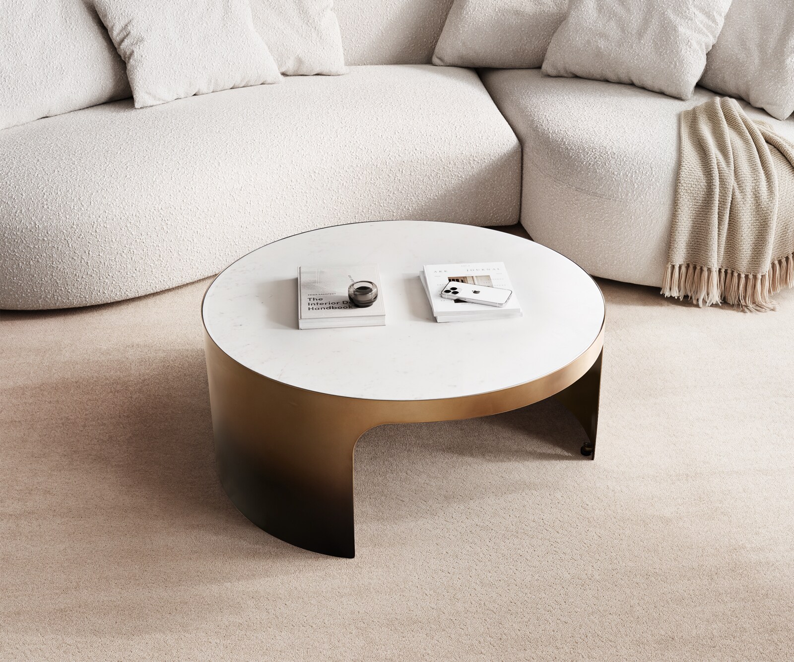 Salontafel Alerio 90x90 cm marmer wit metaal goud fusion afwerking 1