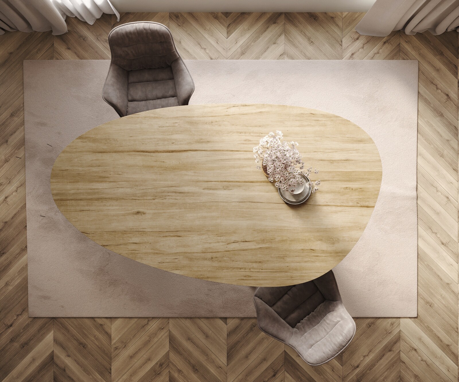 Eetkamertafel Edge ovaal 220x120 keramiek Laminam® Sabbia eiken kleur Pilier roestvrij staal grafiet 6