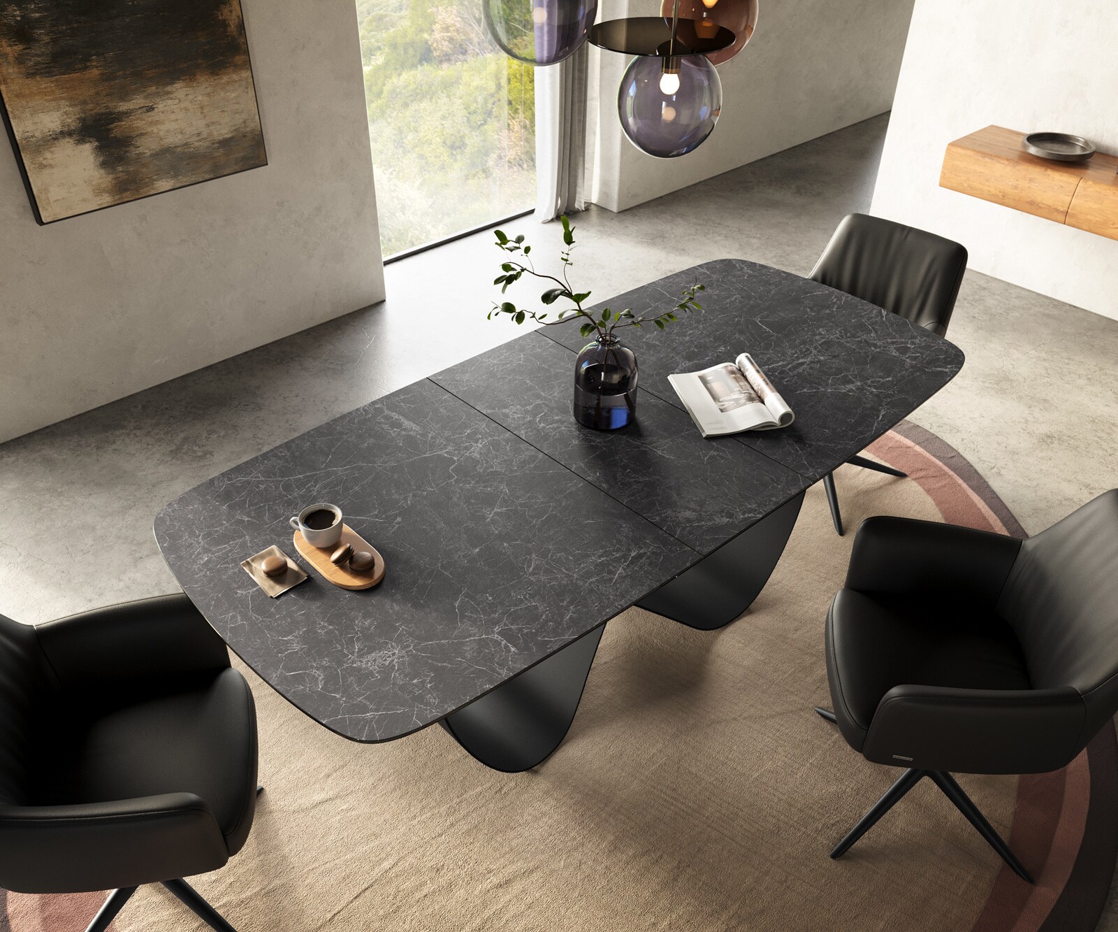 Eettafel Edge Boot 180-220x100 cm Keramiek Laminam® Nero Greco Anthrazit Infinity Metaal Zwart uitschuifbaar 4