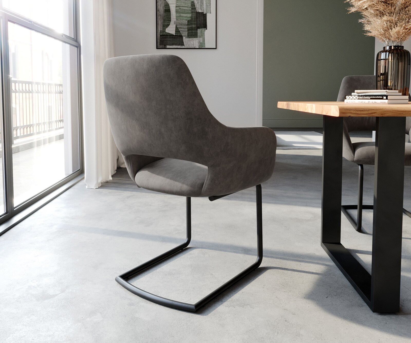 Sledemodel Yago-Flex met armleuning microvelours antraciet vintage sledemodel rond zwart pocketveer kern 5