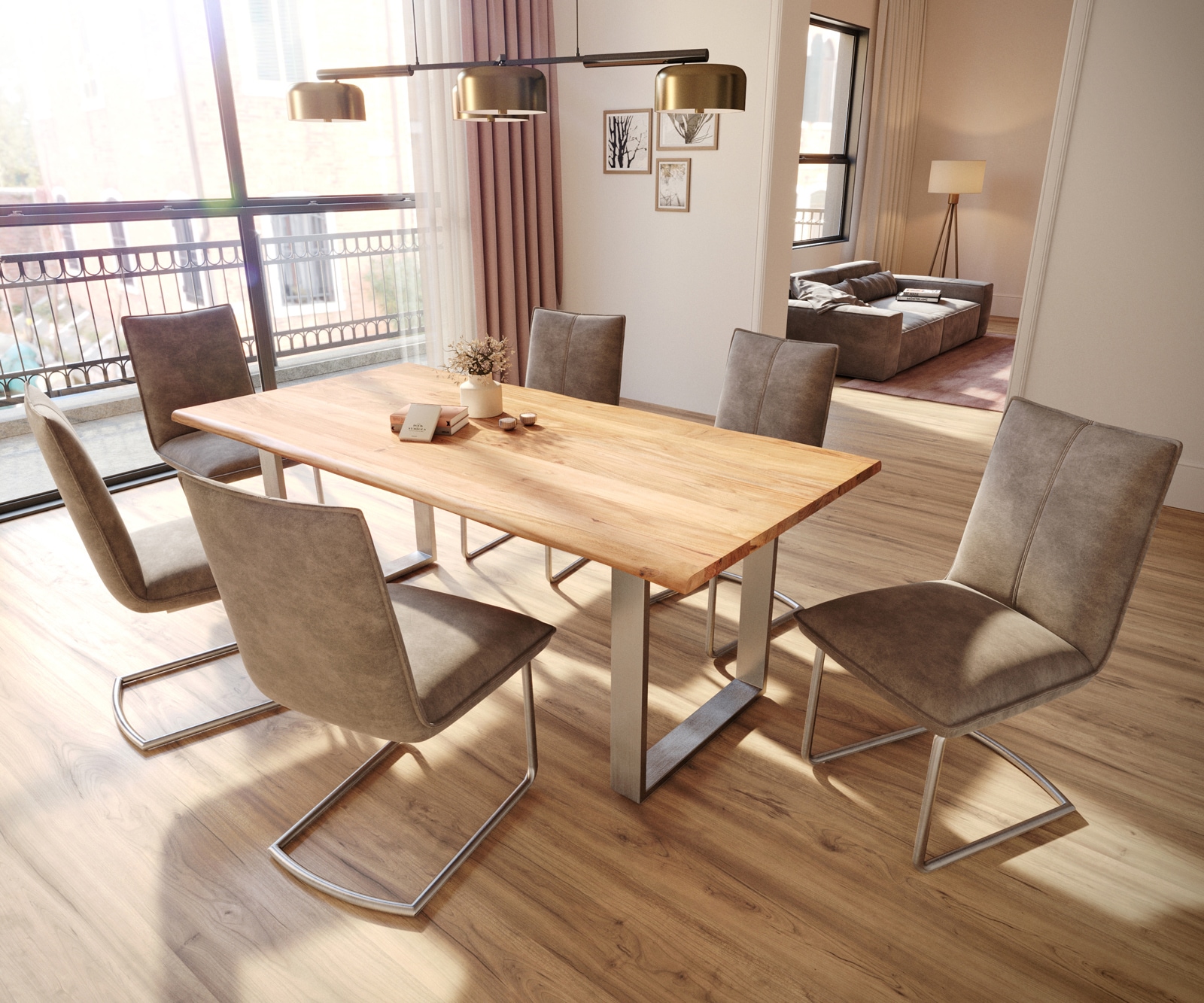 Sledemodel Lelio-Flex microvelours taupe vintage sledemodel rond roestvrij staal pocketveer kern 4