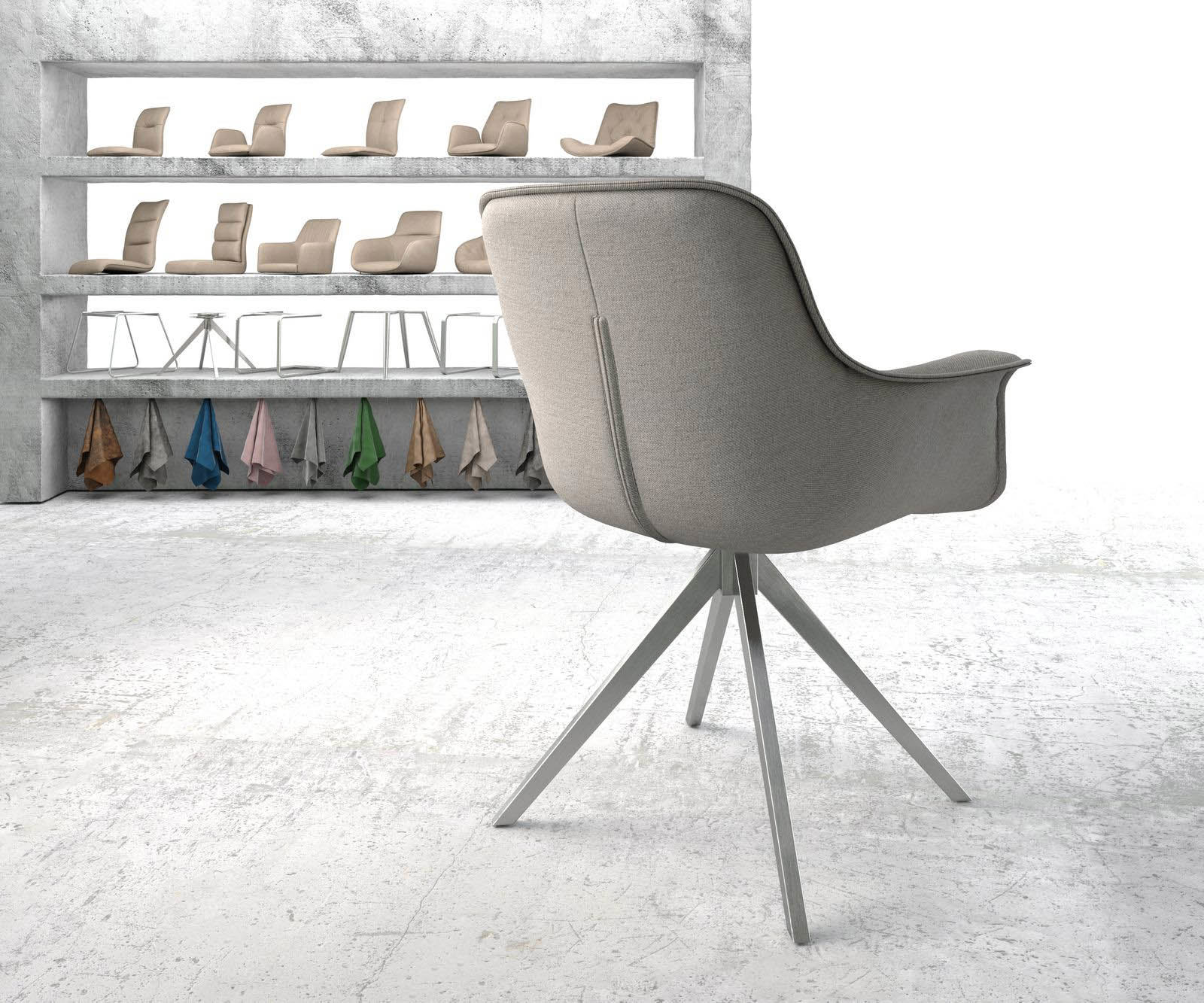 Draaistoel Kaira-Flex stripes lichtgrijs kruisframe hoekig roestvrij staal 180° draaibaar 3 Draaistoel Kaira-Flex stripes lichtgrijs kruisframe hoekig roestvrij staal 180° draaibaar 3