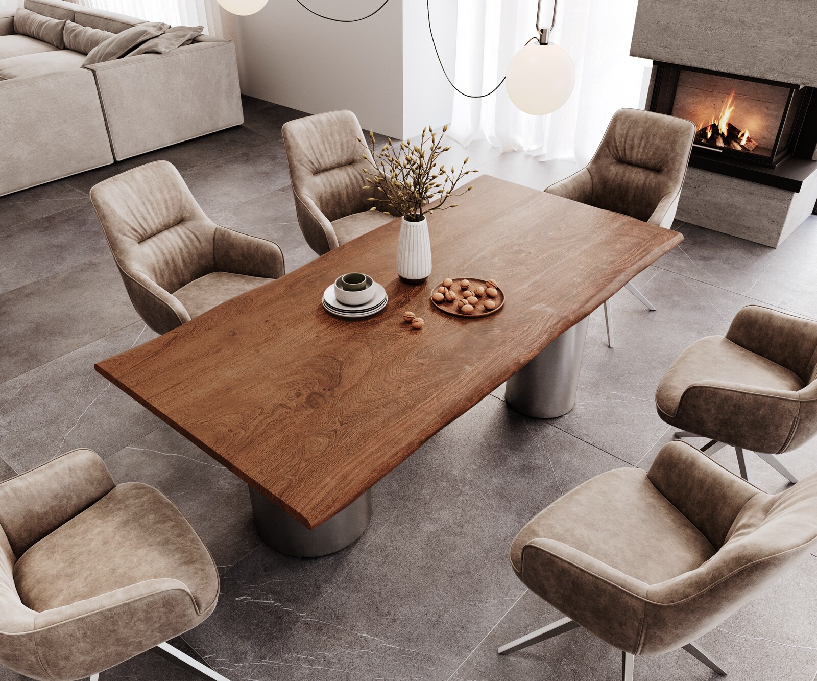 Eettafel Edge 200x100 acacia bruin Troa RVS geborsteld Live-Edge 4