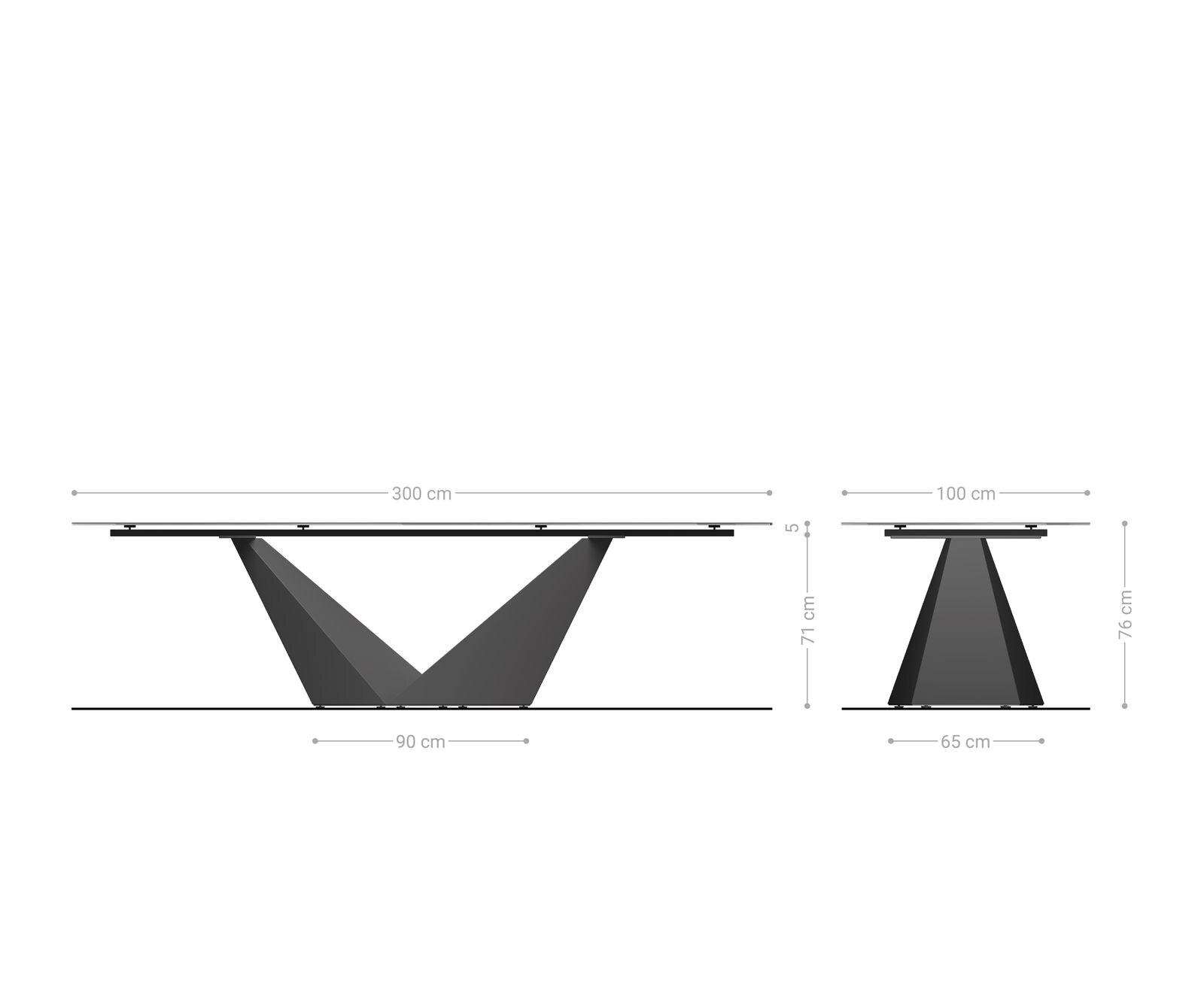 Eettafel Edge 300x100 Reliefglas zwart 3D-Design Prisma metaal zilver 6