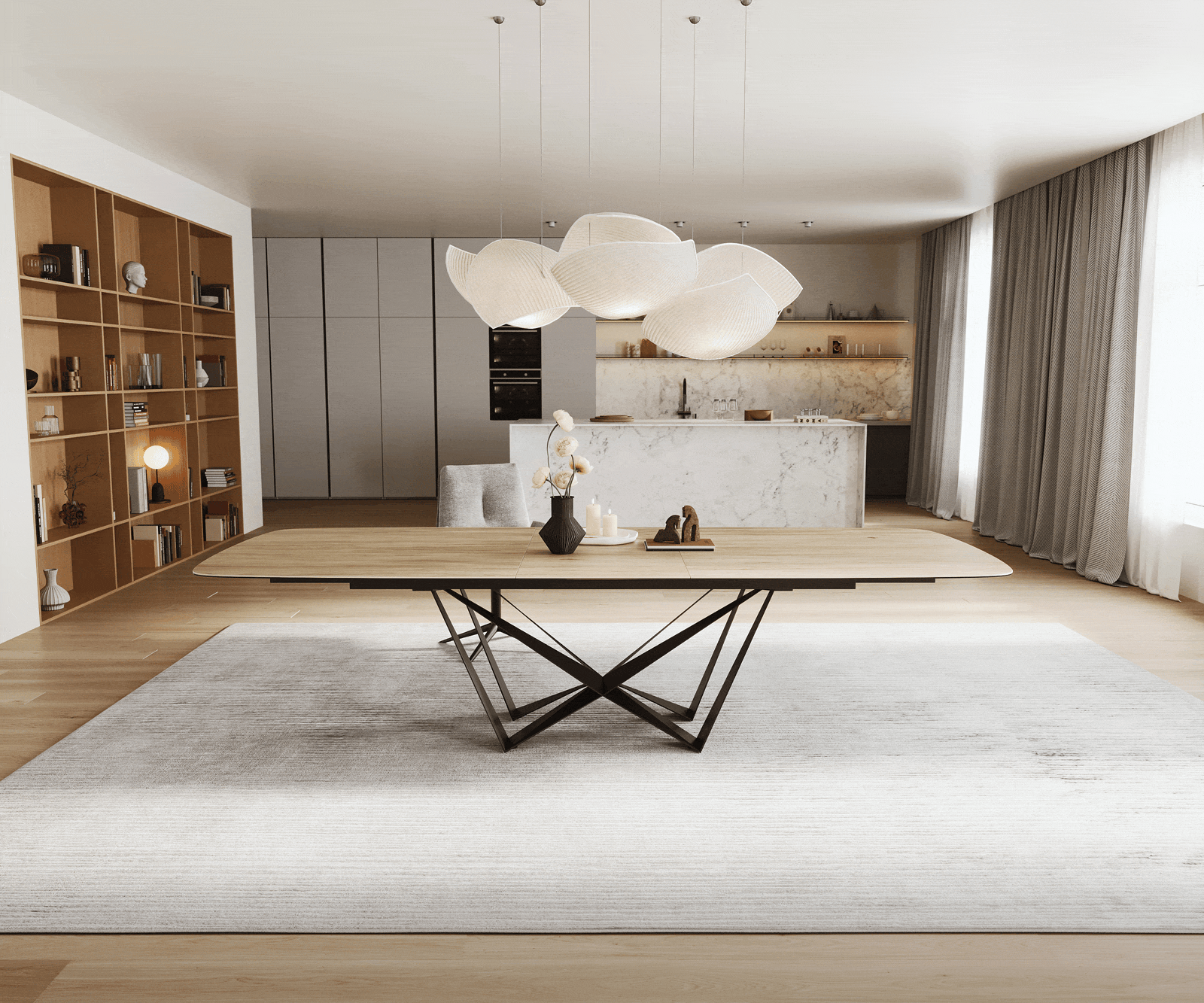 Eettafel Edge Boot 240-300x120 cm Keramiek Laminam® Sabbia Eichefarbig Spider Flachstahl Zwart uitschuifbaar 2