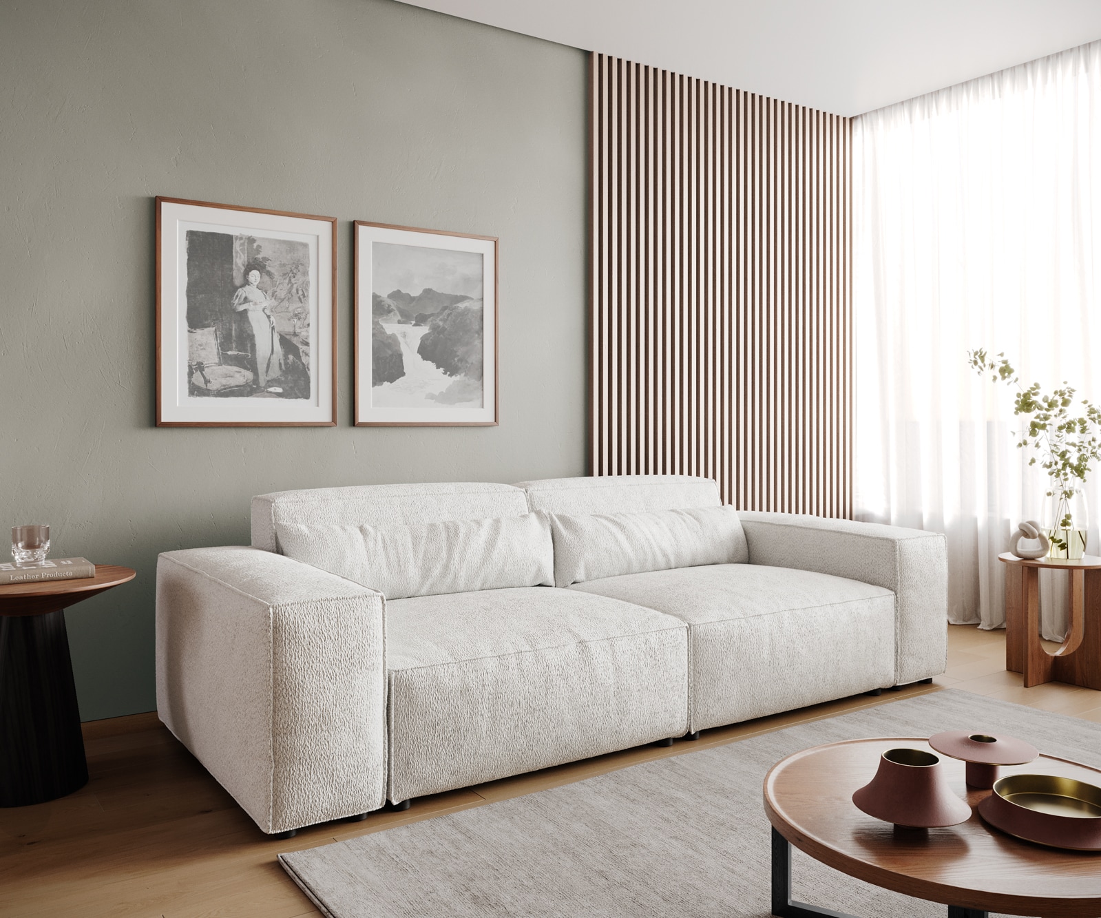 Grote bank Sirpio 230x90 cm bouclee crème-wit