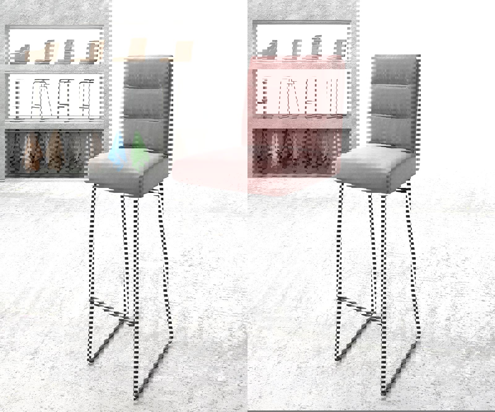 Barstoel Pela-Flex fluweel rosé slipframe metaal