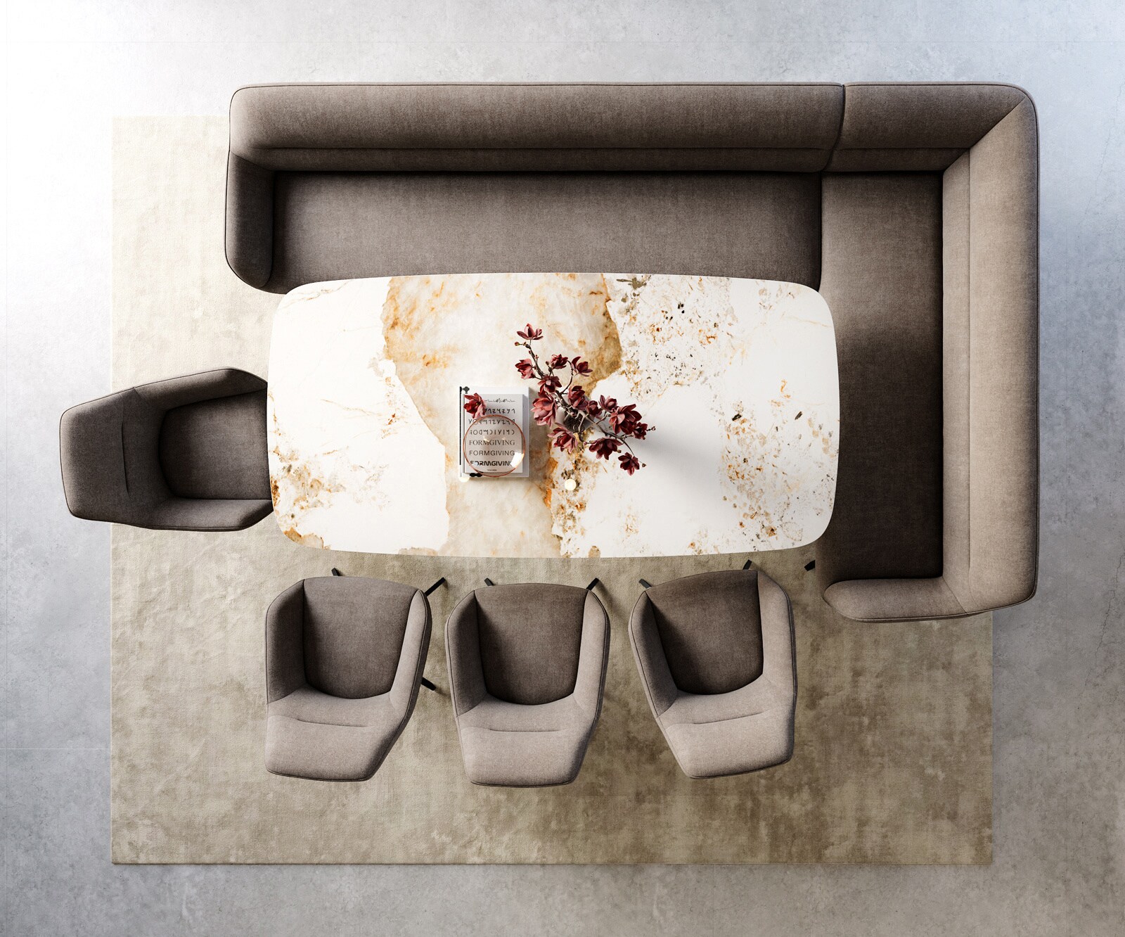 Eetkamerbank Taya-Flex 285x190 cm zachte stof met structuur taupe hoekig kruisframe zwart pocketvering links 6