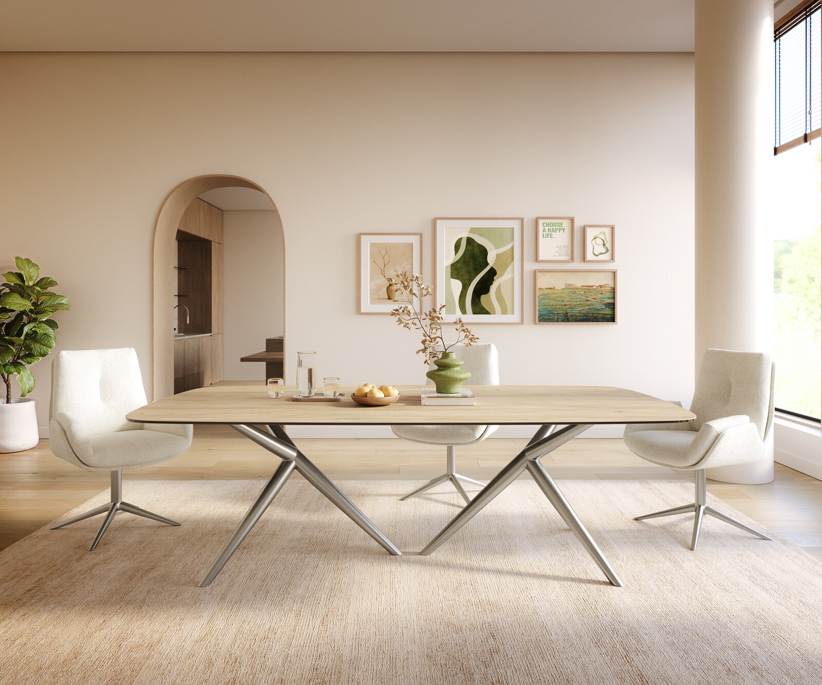 Eettafel Edge Boot 240x120 cm Keramiek Laminam® Sabbia Eichefarbig Estelar rond Roestvrij staal 1