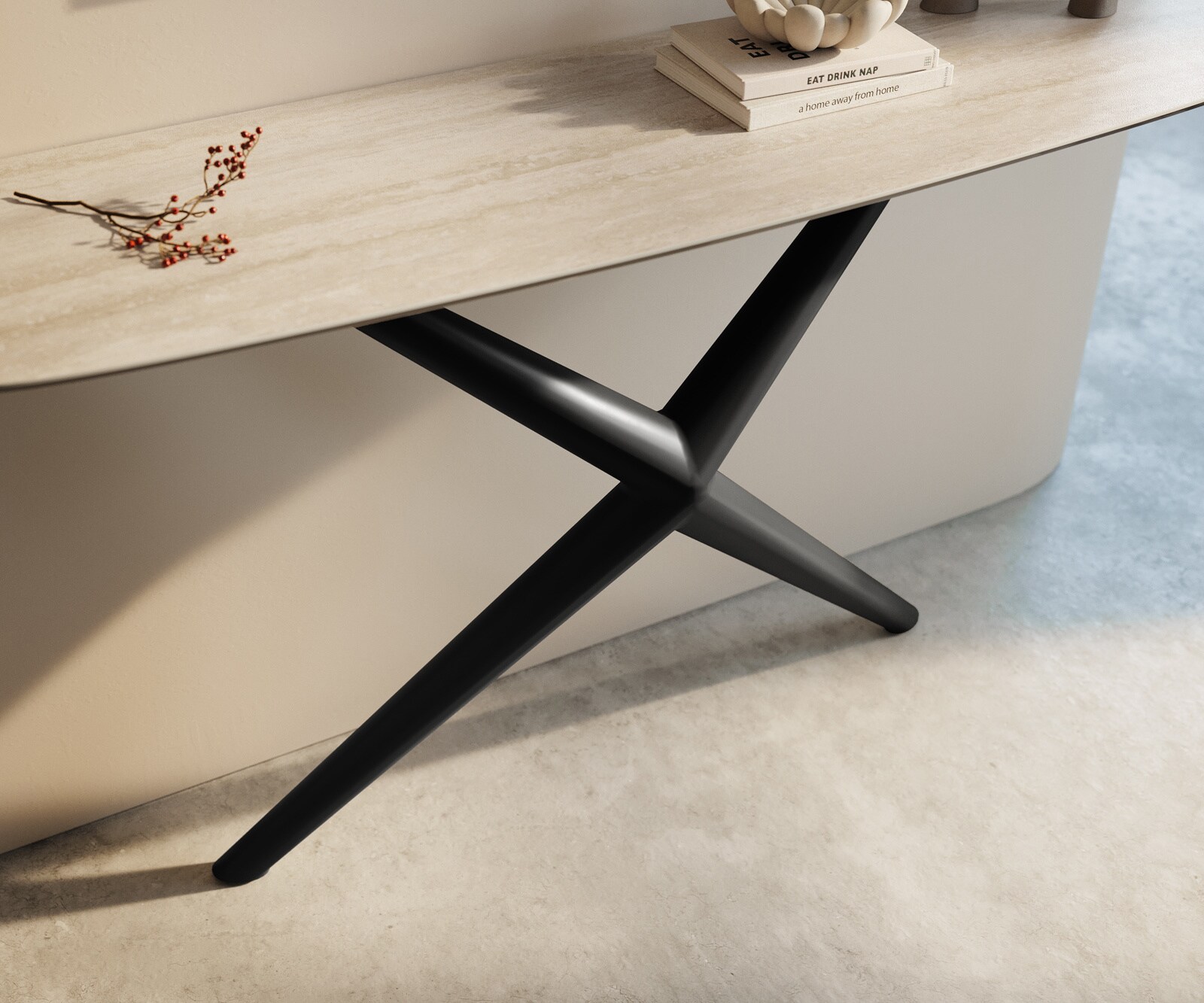 Consoletafel Edge Bootvorm 140x40 cm Keramiek Laminam® Travertino Bianco Creme-Weiß Estelo Metaal Zwart 6