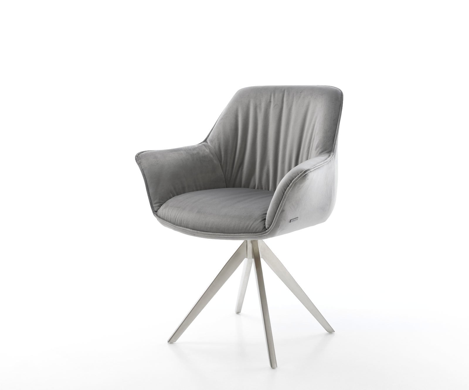 Eetkamerstoel Keila-Flex met armleuning fluweel grijs kruisframe hoekig roestvrij staal Eetkamerstoel Keila-Flex met armleuning fluweel grijs kruisframe hoekig roestvrij staal