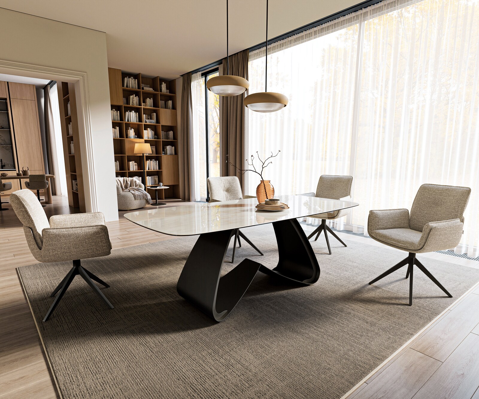 Eettafel Edge boot 200x100 cm keramiek Onyx Champagne W-onderstel metaal zwart 7